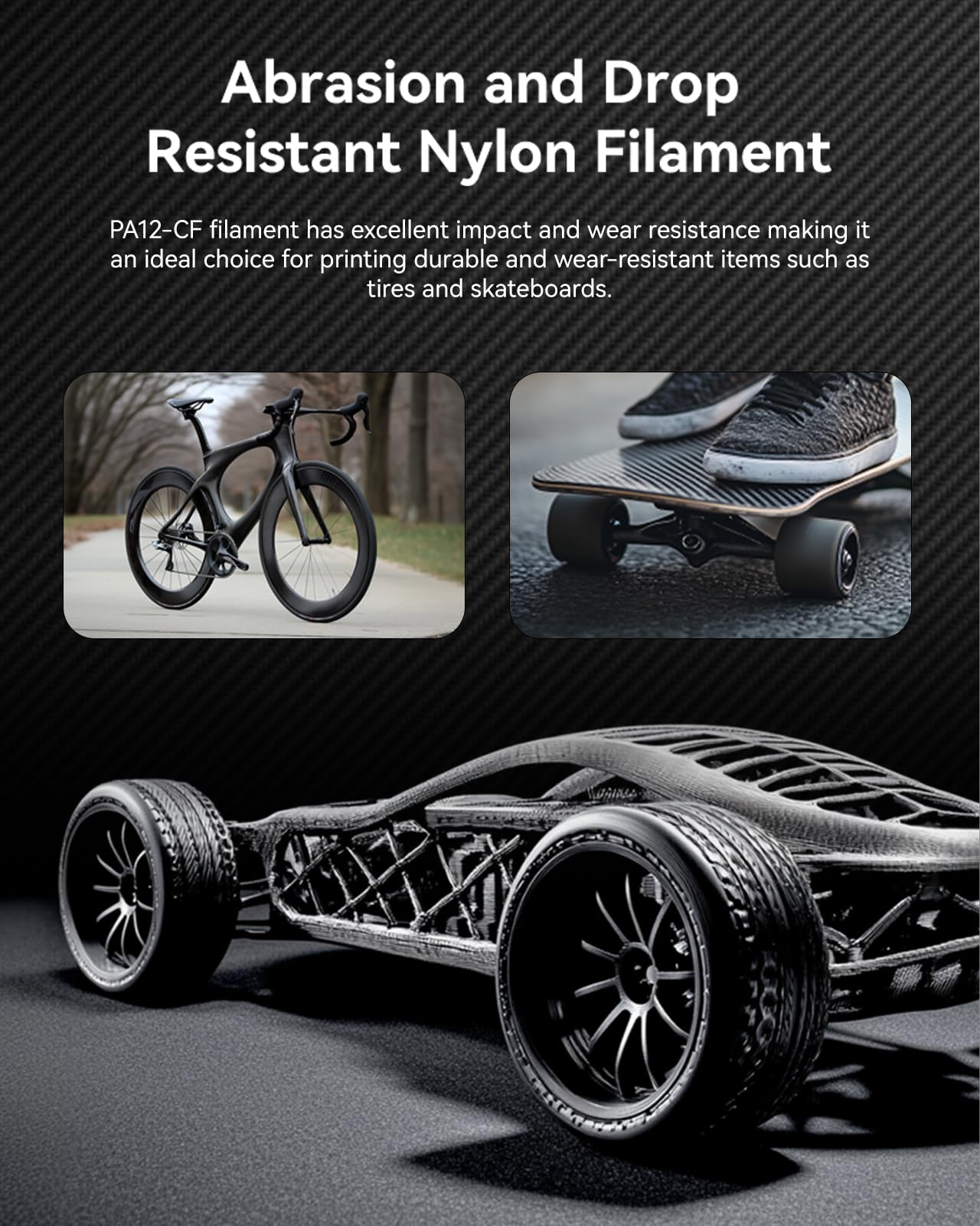 Sunlu 0.5Kg Pa12-Cf Carbon Fiber Nylon Filament 1.75Mm Black, Excellent Wear & Oil Resistance, Heat-Resistant,Low Moisture Absor