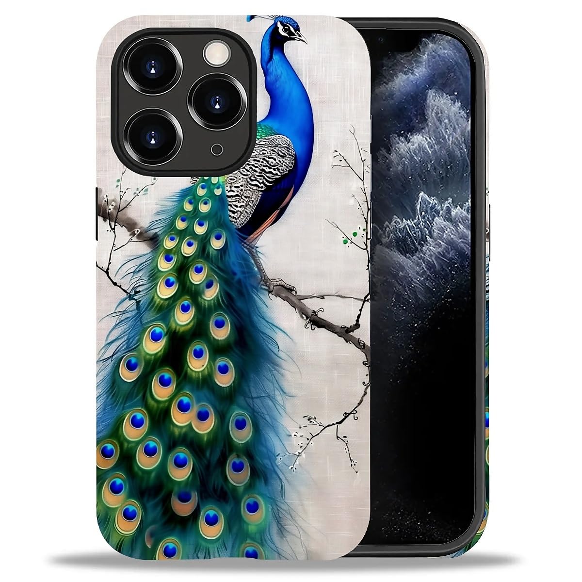 WANKBLC Compatible with iPhone 11 Pro Max Matte Case, Cute Peacock Tree Art Pattern for Girl Full Body Design Soft Silicone Drop
