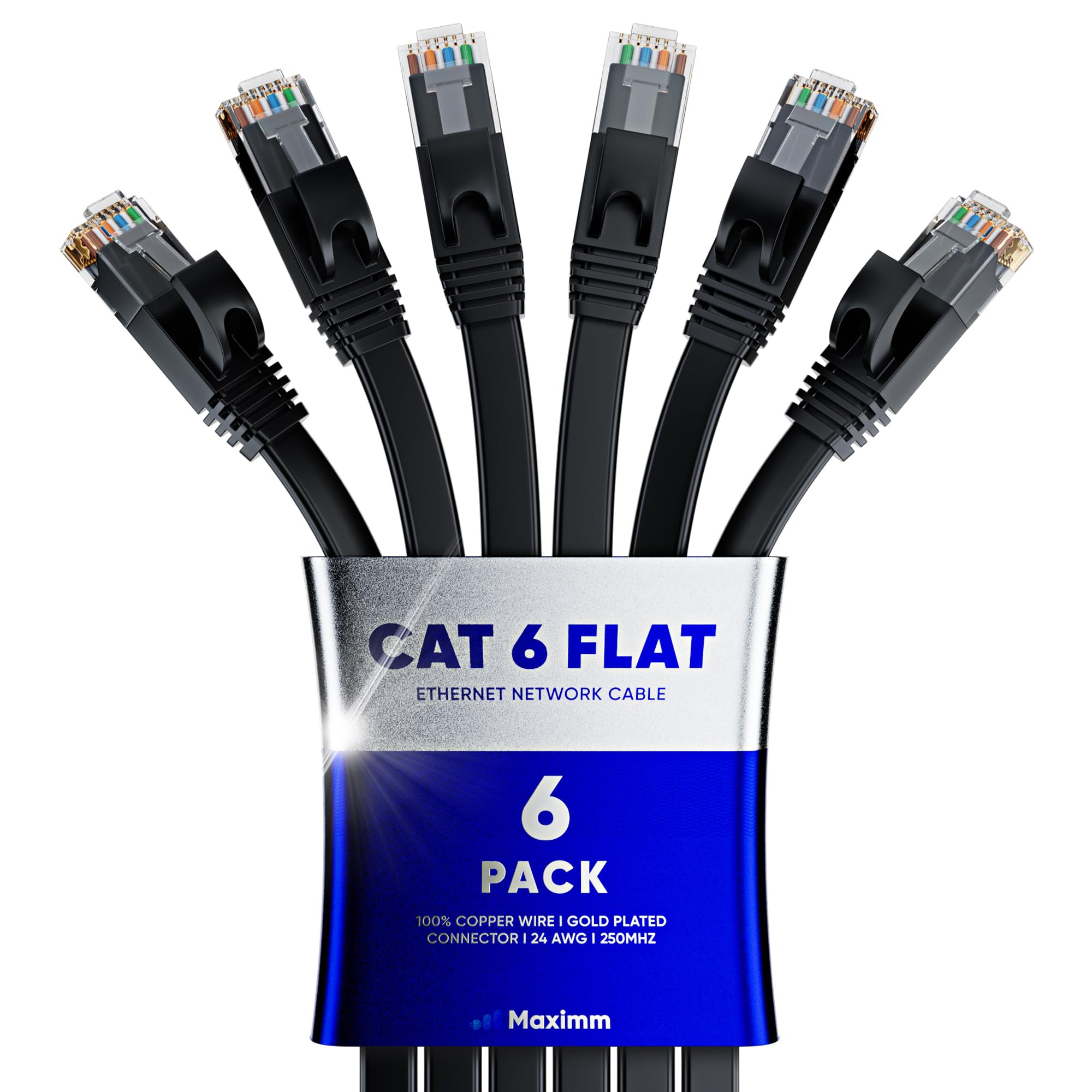 Cat 6 Ethernet Cable 15 Ft   With A Flat, Space Saving Design High Speed Internet & Network Lan Patch Cable, Rj45 Connectors   15Ft / Black / 6 Pack   Perfect For Gaming, Streaming, And More
