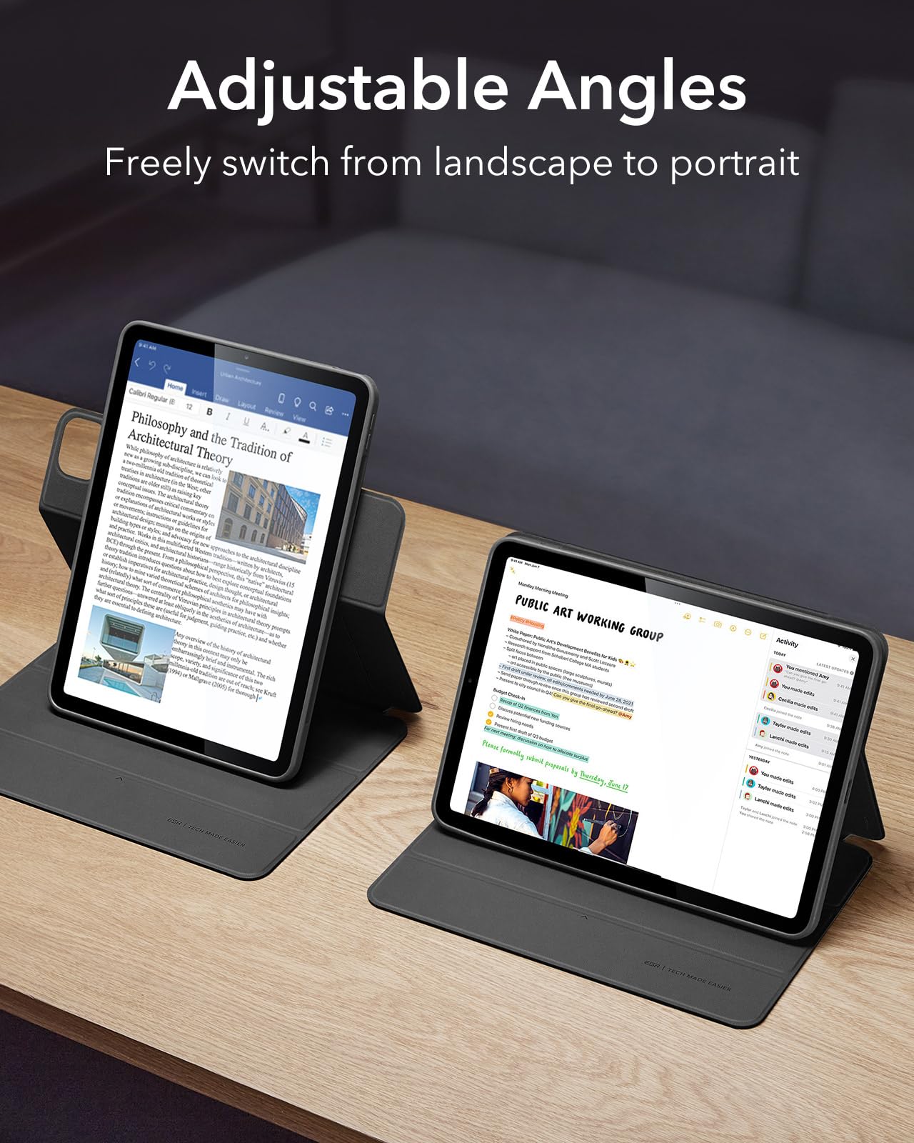 Esr For Ipad Air 11 Inch Case (2025) M3/M2, Ipad Air 7Th/6Th/5Th/4Th Generation Case (2024/2022/2020) 10.9 Inch With Pencil Holder, Removable Magnetic Cover, Vertical Stand, Rebound 360 Series, Black