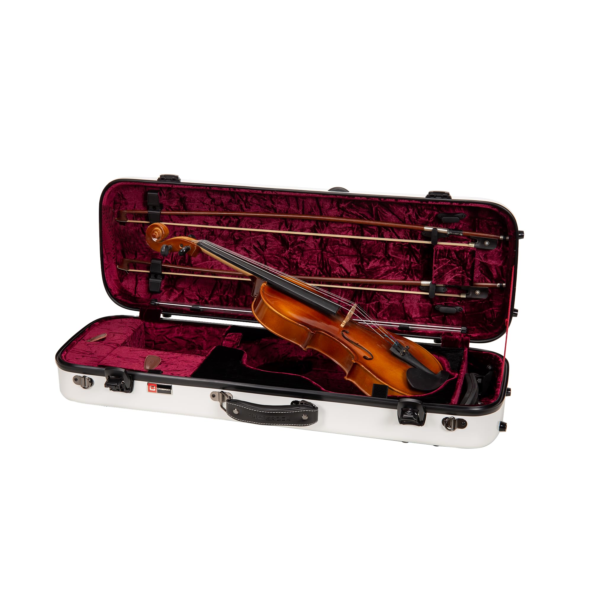 Crossrock Fiberglass Oblong Case fits 4/4 Full-Size Violin, with Accessory Compartments, Removable Shoulder Straps, TSA Lock, Hy