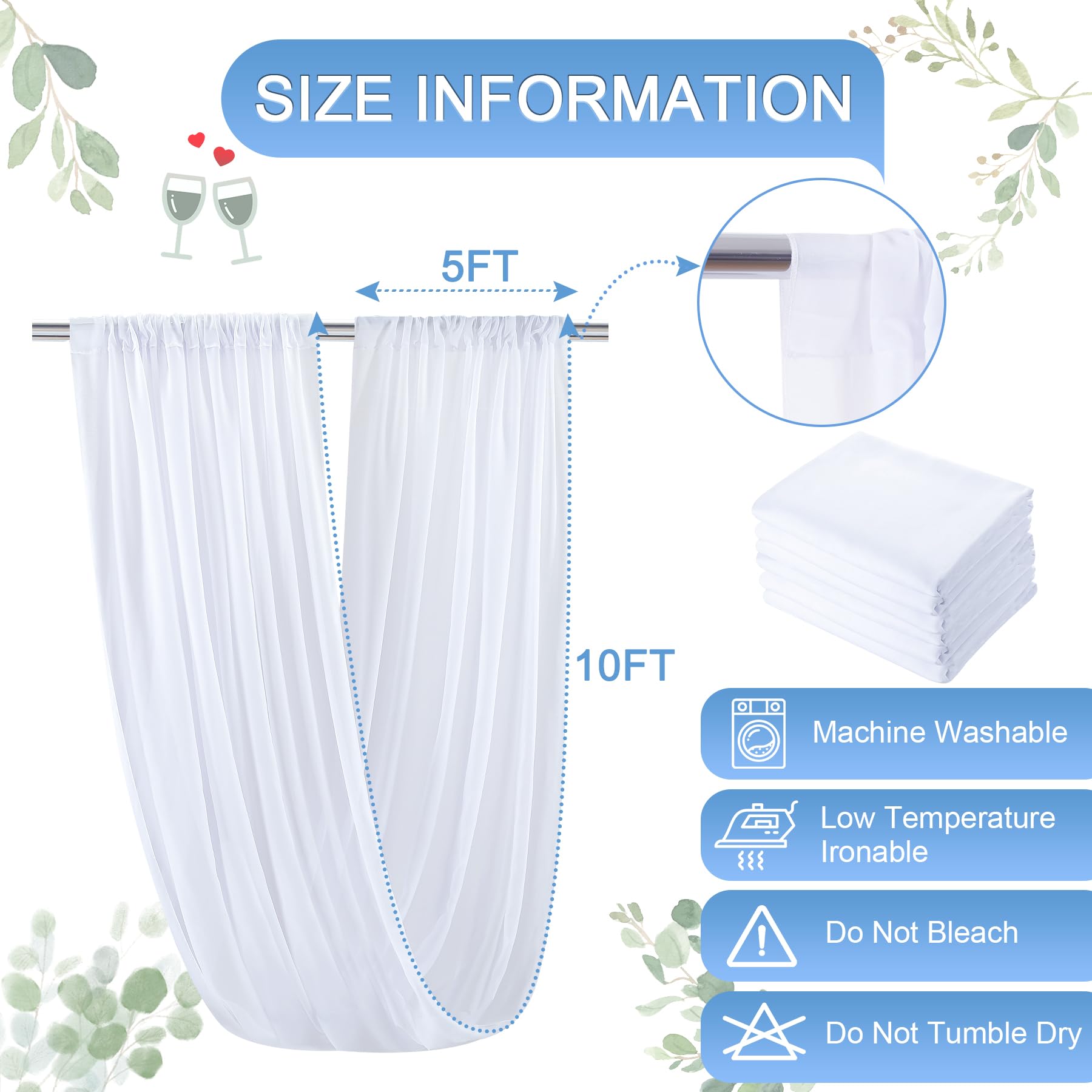 Wish Care White Ceiling Drapes With Lights String For Weddings, 6 Panels 5Ftx10Ft Sheer Tulle Curtain Drapes For Wedding Ceremon
