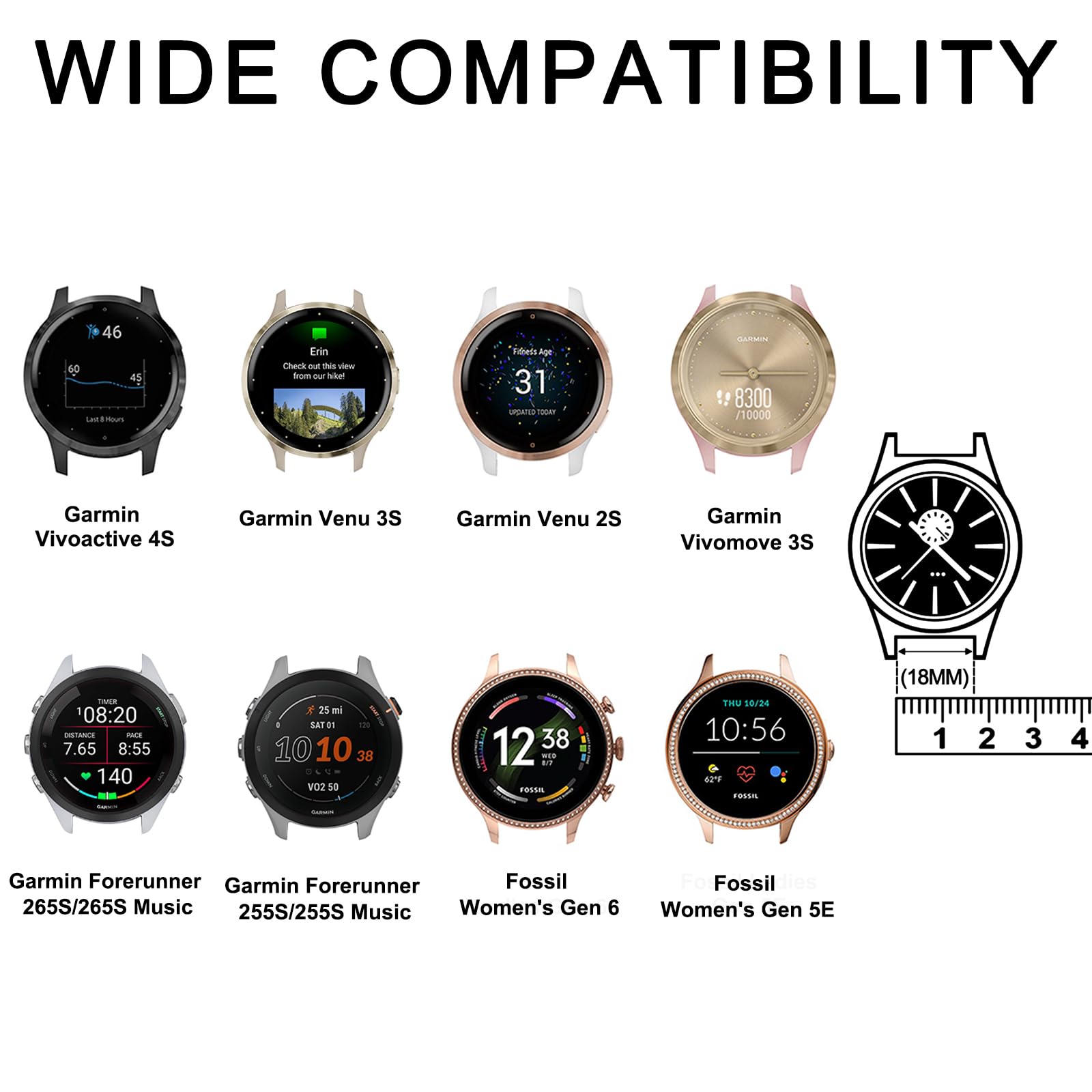 Ak Leather Watch Band Compatible With Garmin Venu 3S / Vivoactive 4S / Venu 2S / Vivomove 3S, 18Mm Replacement Wristband Strap F