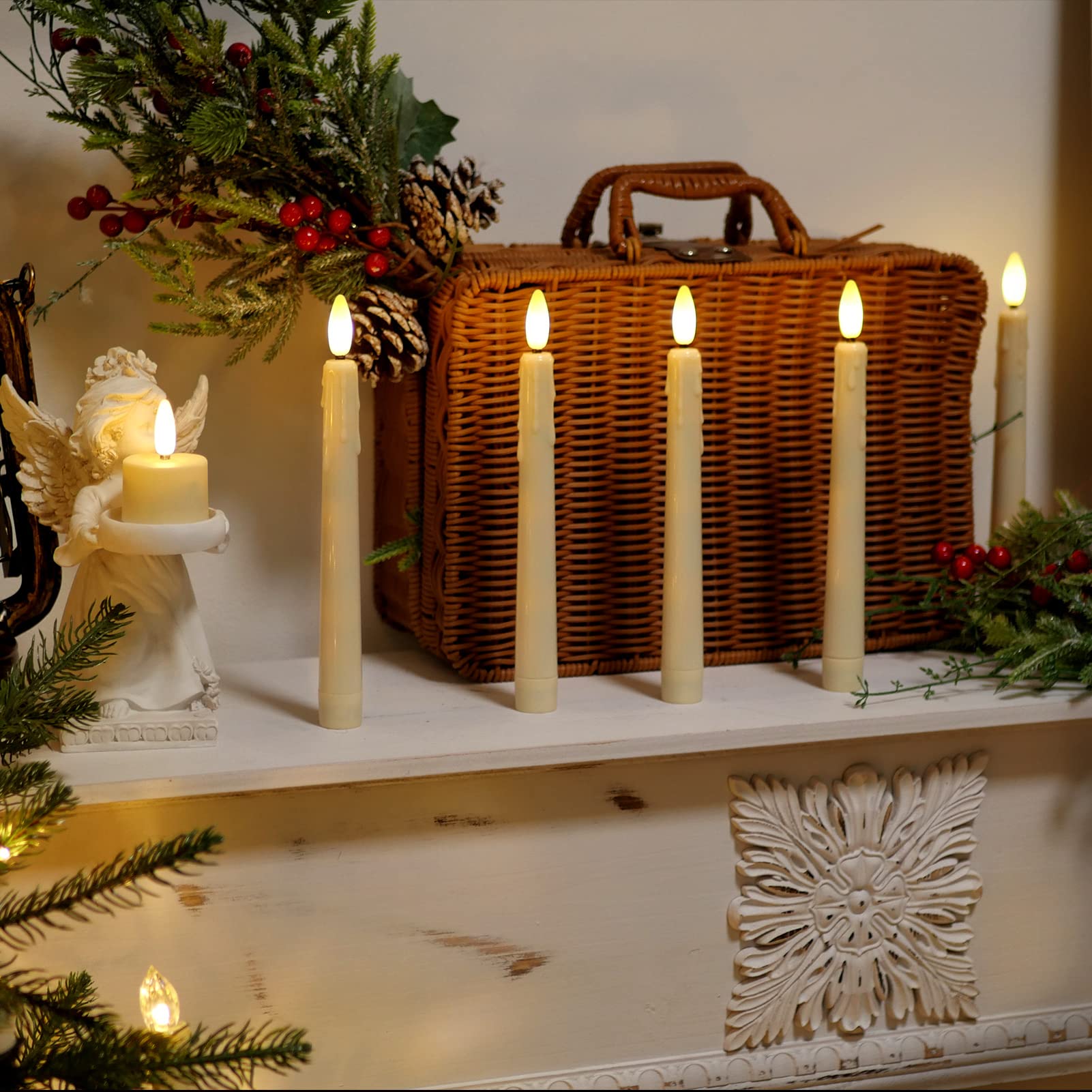 Flameless Led Taper Candles With Warm White Lights, 8 Inch Battery Operated Window Candles With Timer Remote, Flickering 3D Flam