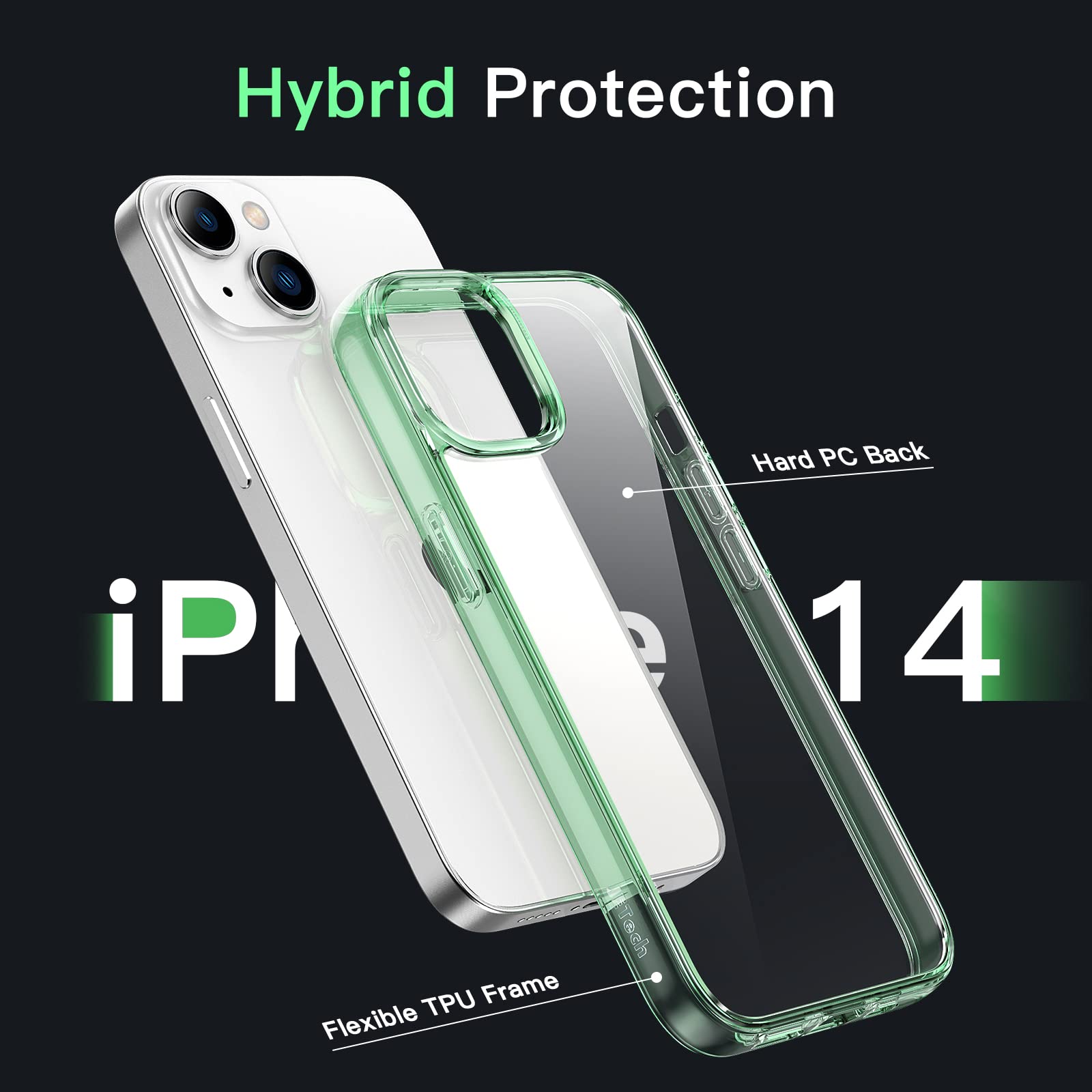 Jetech Case For Iphone 14 61 Inch, Shockproof Phone Bumper Cover, Anti Scratch Clear Back (Midnight Green)