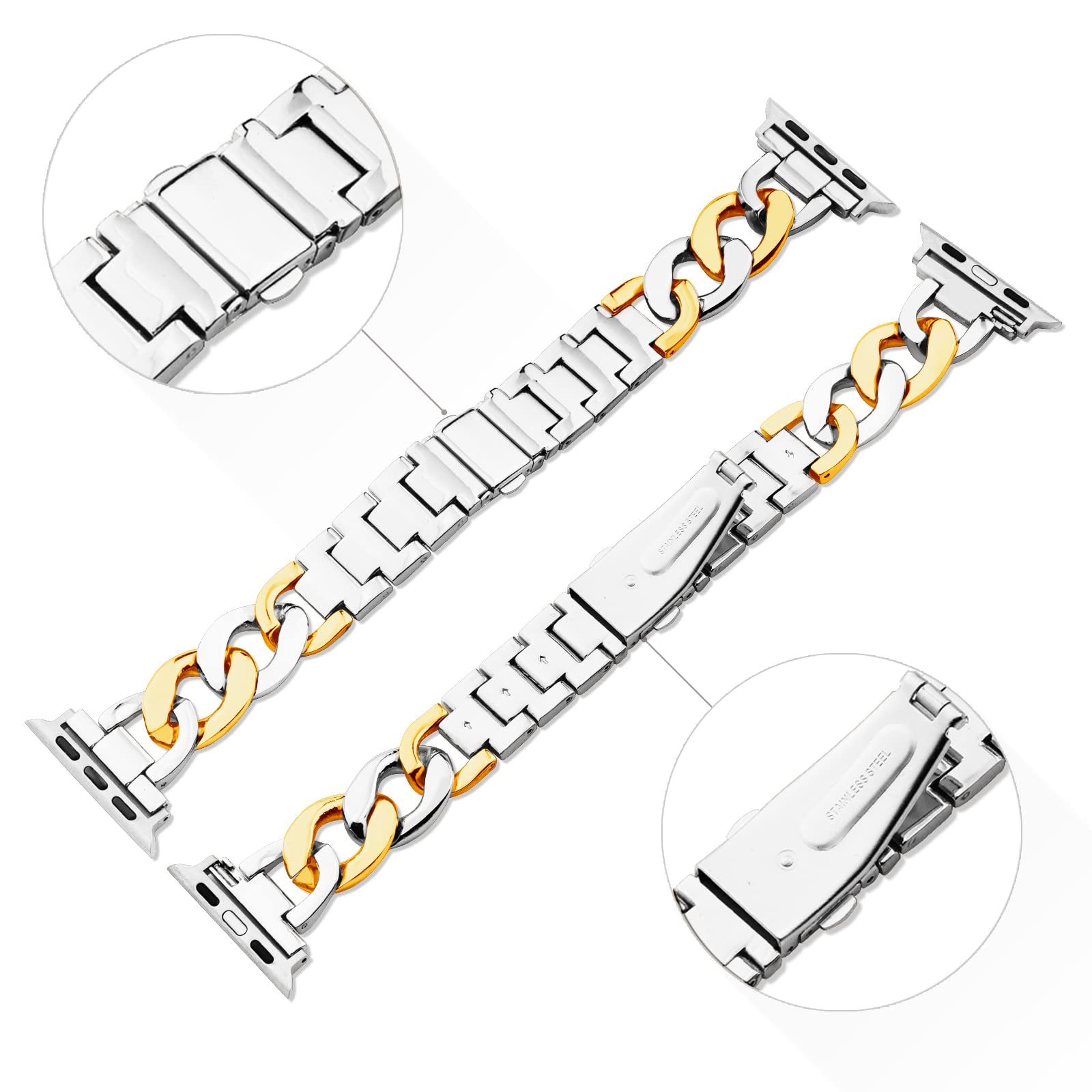 Kolgios 42/44/45/46Mm Gold&Sliver Cool Women Chain Metal Smartwatch Bands Compatible For Apple Watch Bands Series 10/9/8/7/6/5/S