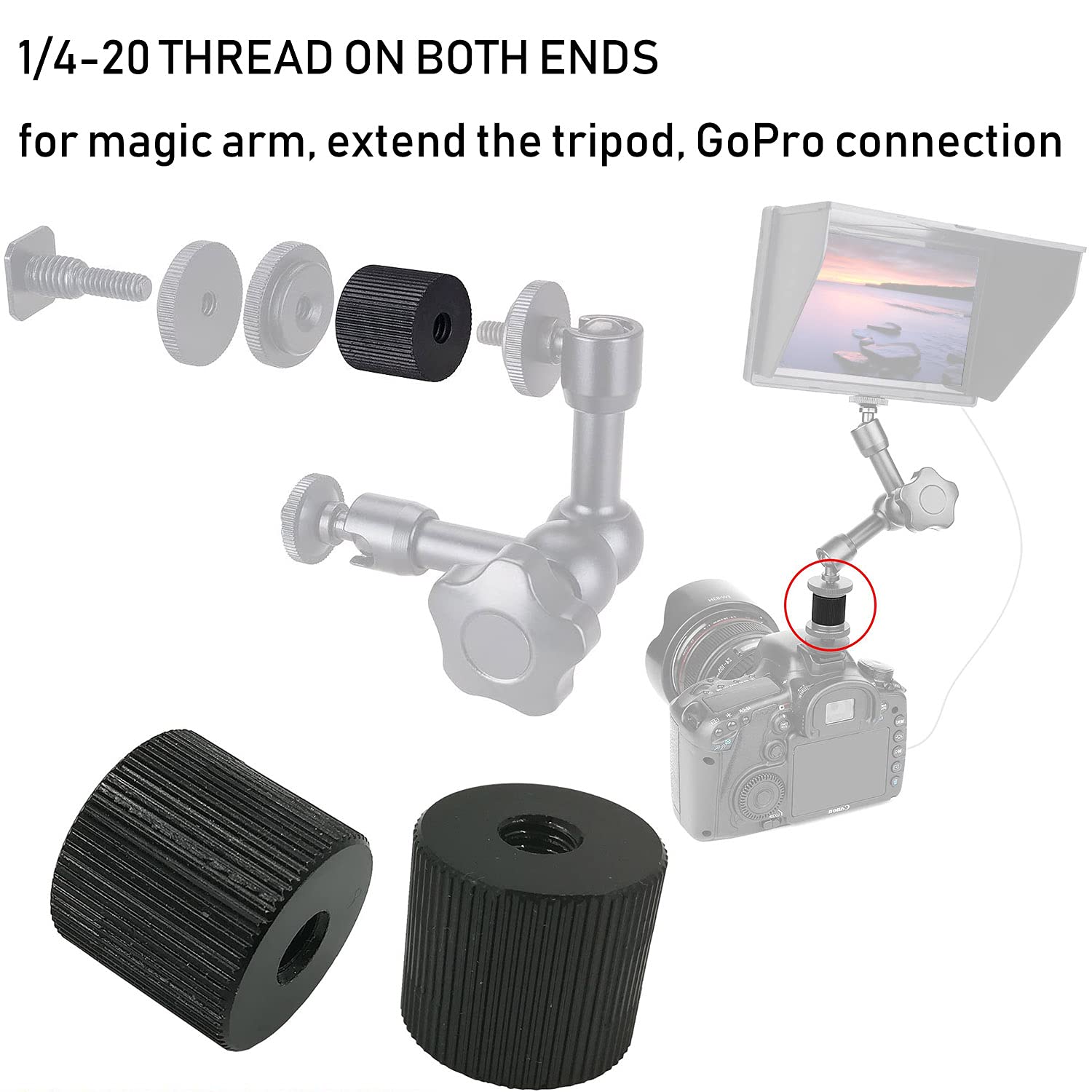 Luorng 2Pcs Chromlives Tripod Nut Barrel Connection Nut With 1/4 Inch 20 Thread Hole Double Female Teeth For Articulating Tripod