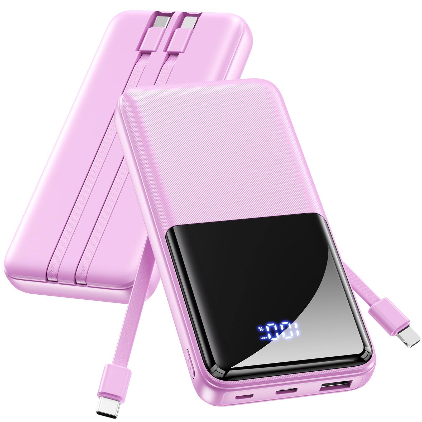 CFIAI Portable Charger 15000mAh Slim Power Bank with Built in Cables