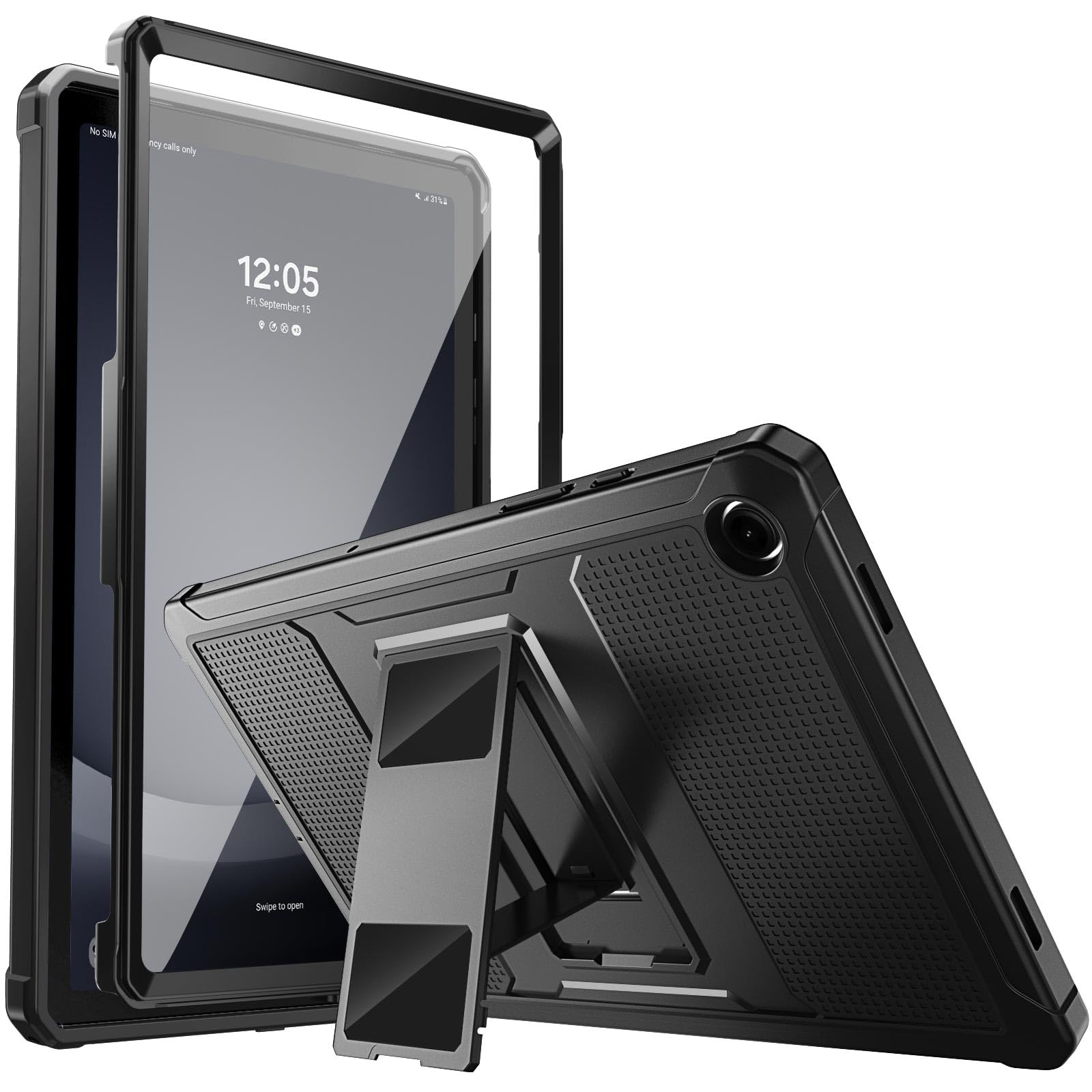 MoKo Case Fit Galaxy Tab A9 Plus 11 Inch 2023 (SM X210/X216/X218), Shockproof Full Body Rugged Stand Back Cover Built in Screen Protector Fit Galaxy Tab A9+ 11' 2023, Black