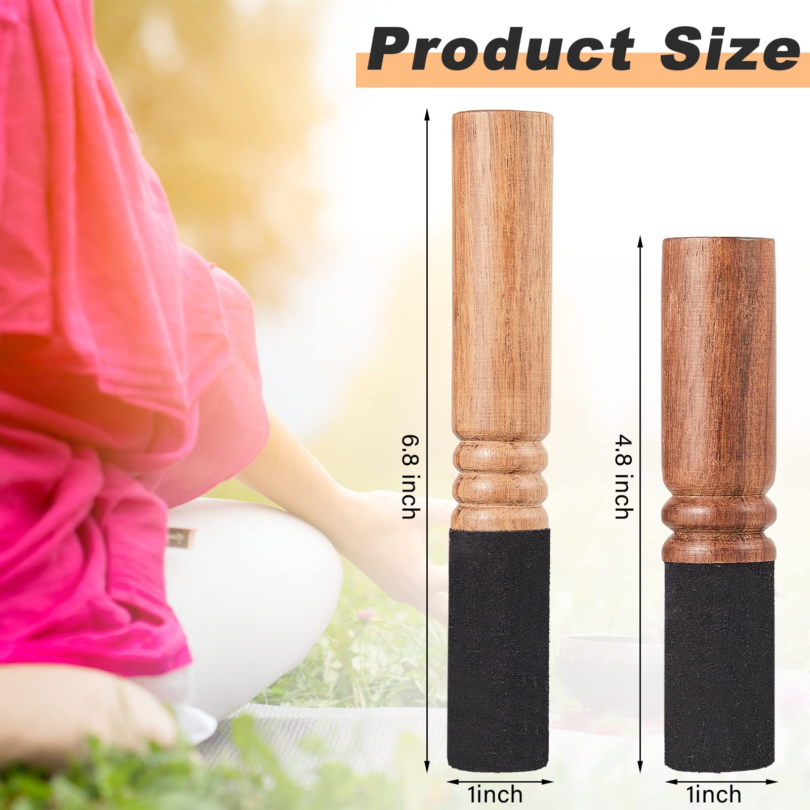 Nuanchu 2 Pieces Tibetan Singing Bowl Mallet Suede Wooden Striker Leather Wrapped Meditation Mallet Sound Bowl Stick Buddha Musi