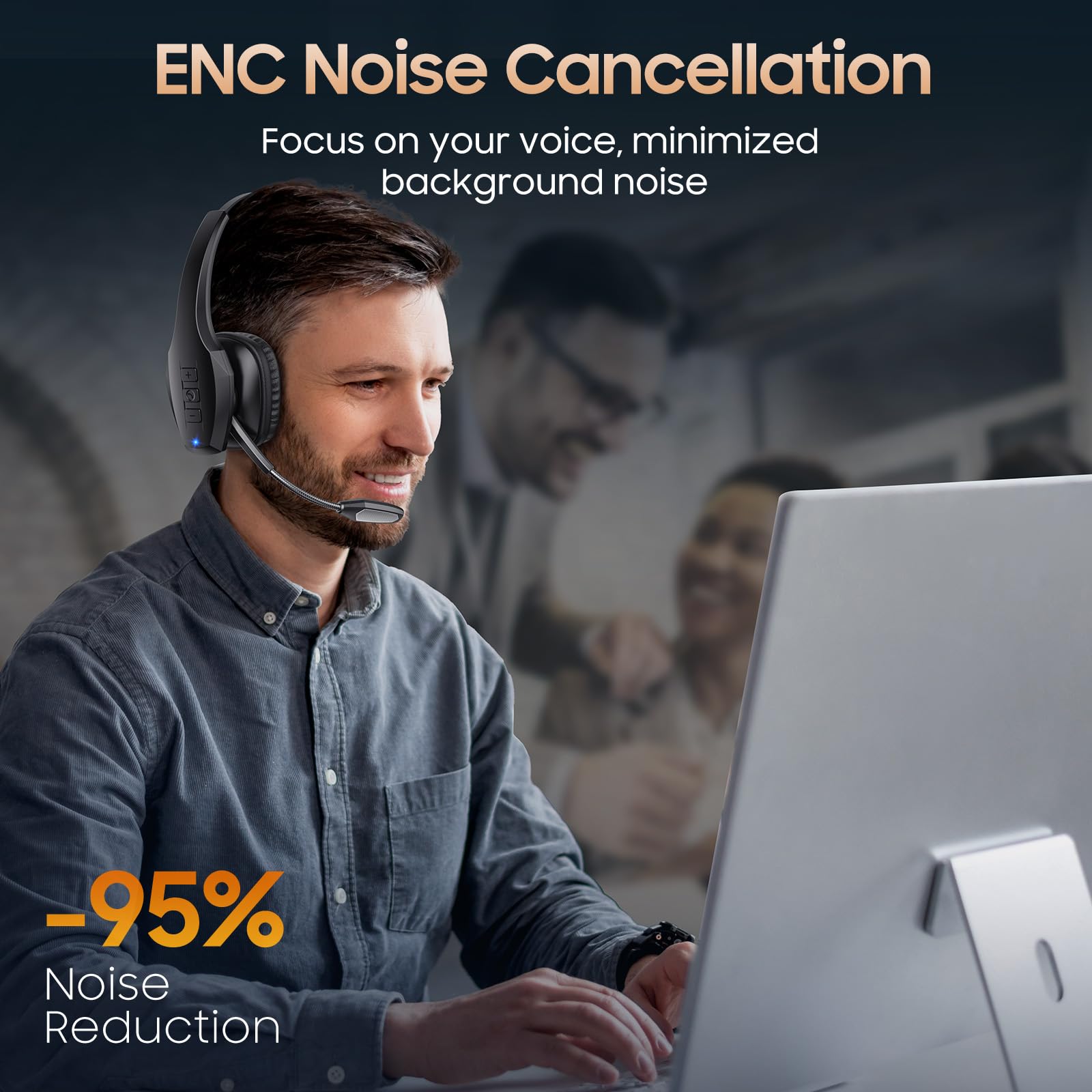 Trucker Bluetooth Headset, Wireless Headset With Mic, Bluetooth Headset With Dual Noise Cancelling Microphone & Mute Button, 55H