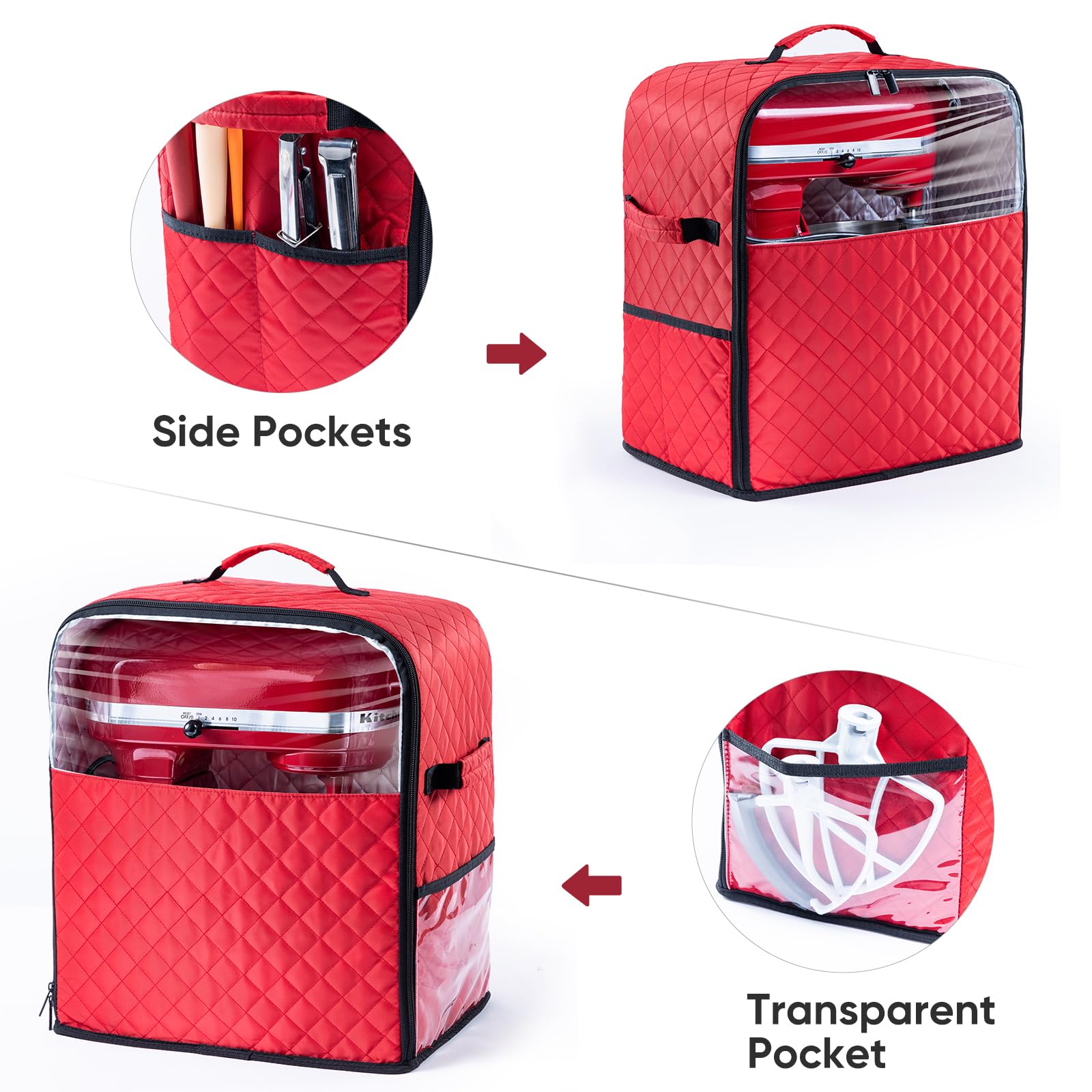 Bagsprite Stand Mixer Cover With Appliance Sliders Base Compatible With Kitchenaid Mixer Storage Bag For 6/7/8 Quart With Pocket