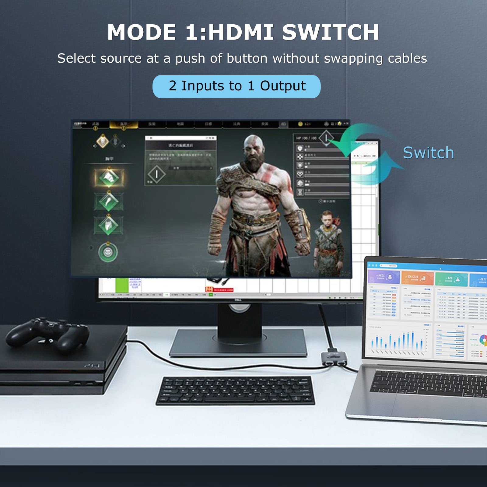 Linseek Hdmi Switch 8K Hdmi Switcher Splitter 2 In 1 Out, Bi Directional Hdmi Switcher Supports 4K@120Hz, 8K@30Hz,Aluminum Hdmi