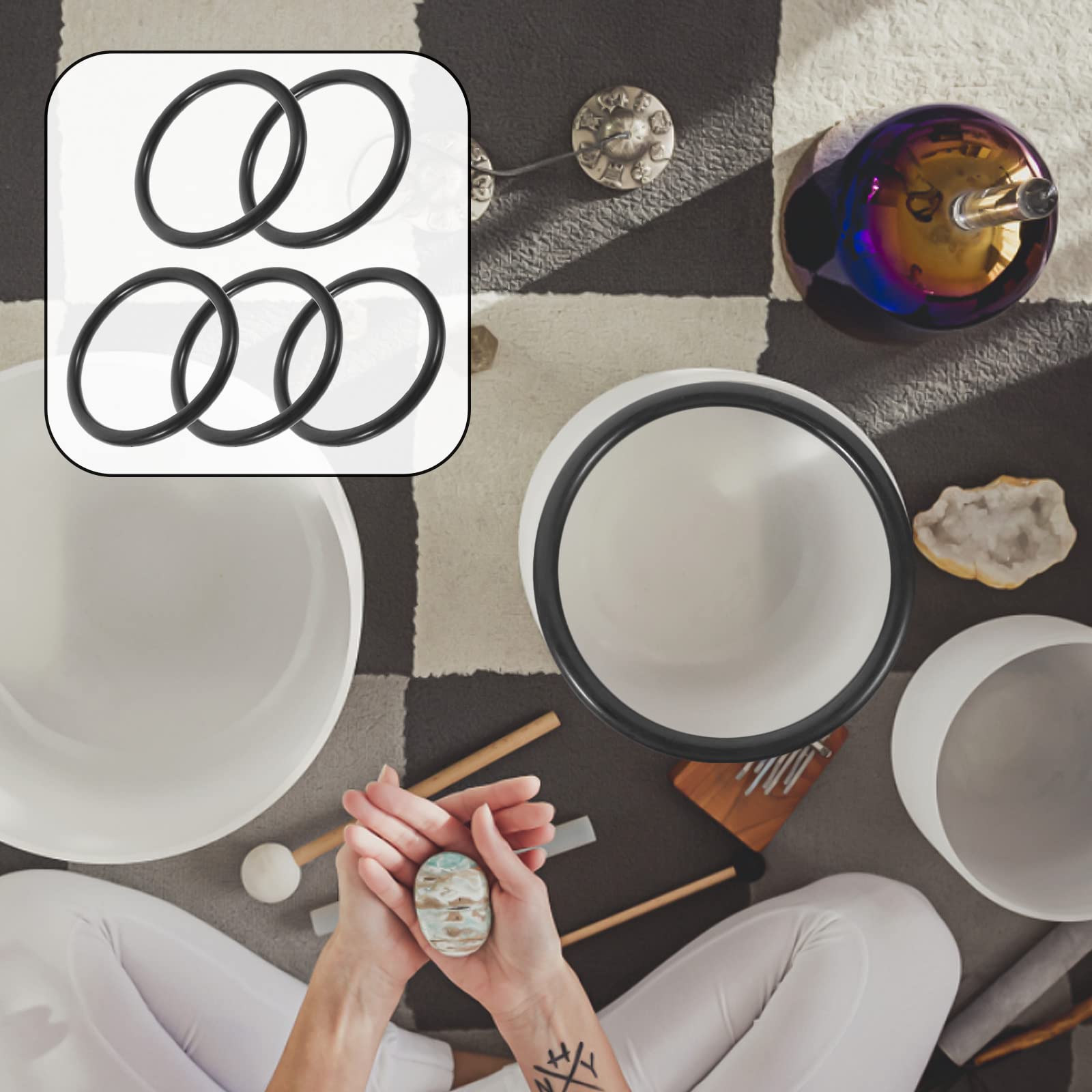 Artibetter 5Pcs Crystal Singing Bowl Silicone Rubber O  Ring Black O Ring Cushion Crystal Quartz Singing Bowls Base Support For