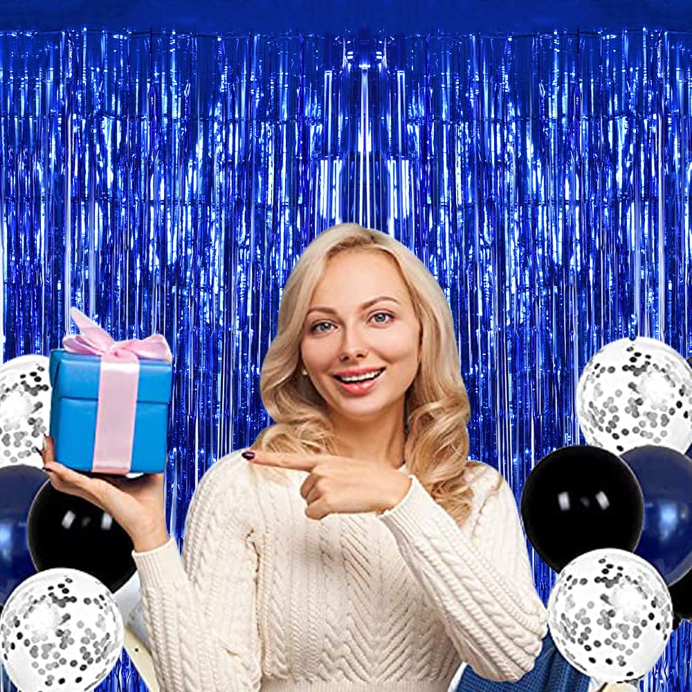 Beishida 4 Pcs Blue Door Streamers Tinsel Curtain Party Backdrop Fringe Foil Wall Background For Birthday Halloween Christmas We