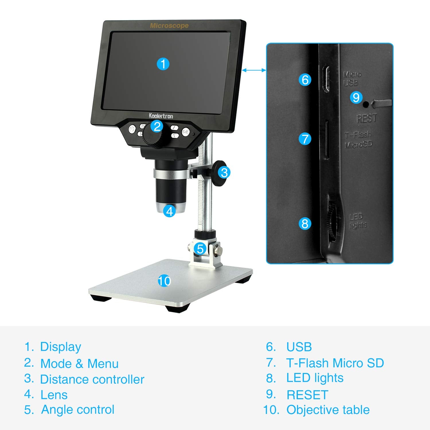 Koolertron 7 Inch Lcd Digital Microscope,12Mp 1 1200X Magnification 1080P Coin Microscope With Screen,8 Led Lights,Rechargeable