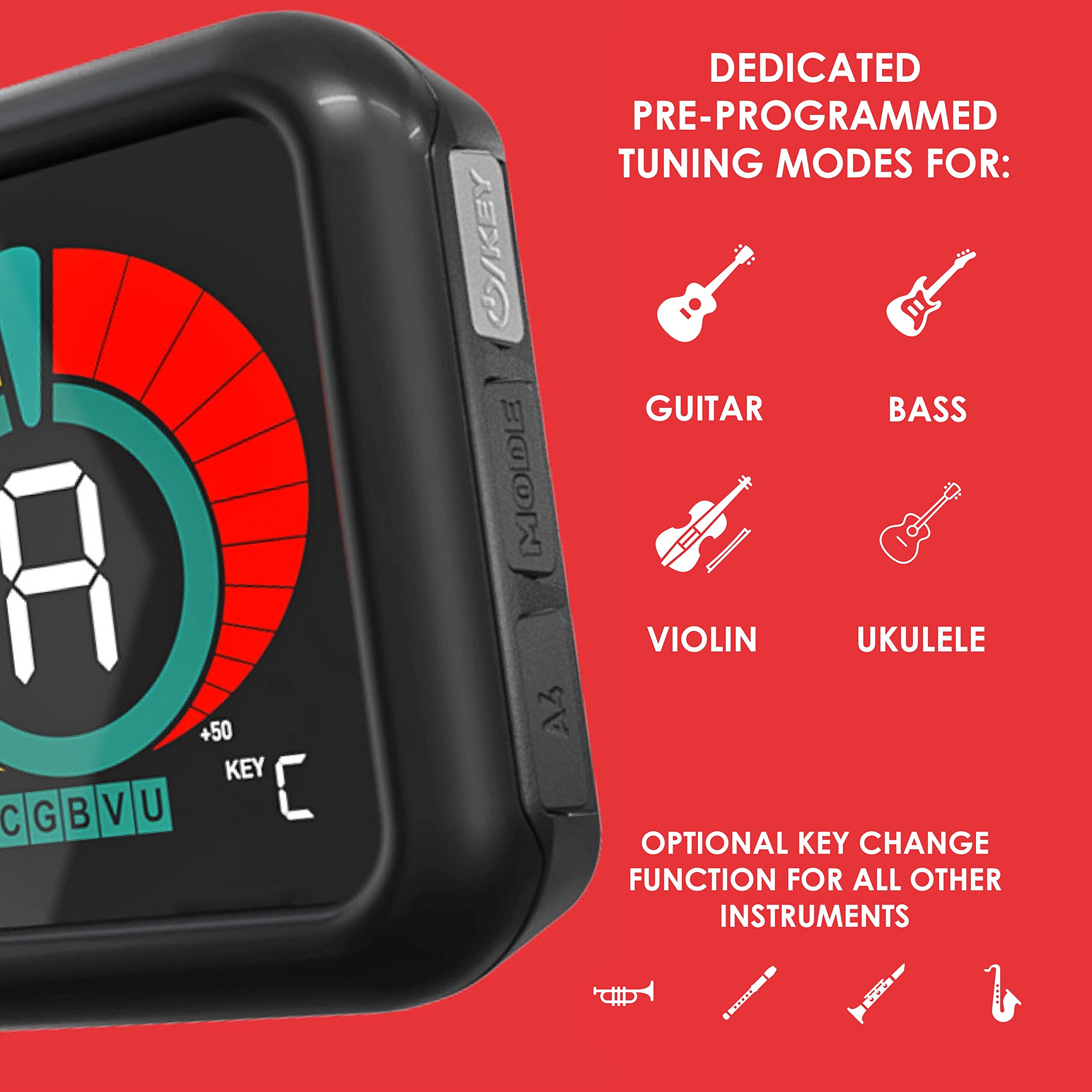 Kliq Ubertuner   Professional Clip On Tuner For All Instruments (Multi Key Modes)   With Guitar, Ukulele, Violin, Bass & Chromat