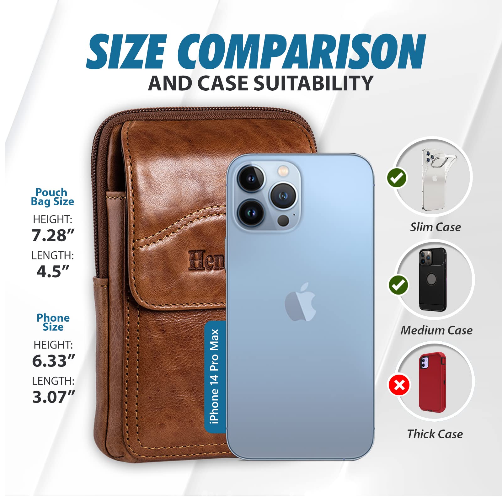 Hengwin Leather Cell Phone Holster Fit For Iphone 16 Pro Max 15 Pro Max 14 Pro Max 13 Pro Max Samsung Galaxy S25 Ultra S24 S23 U