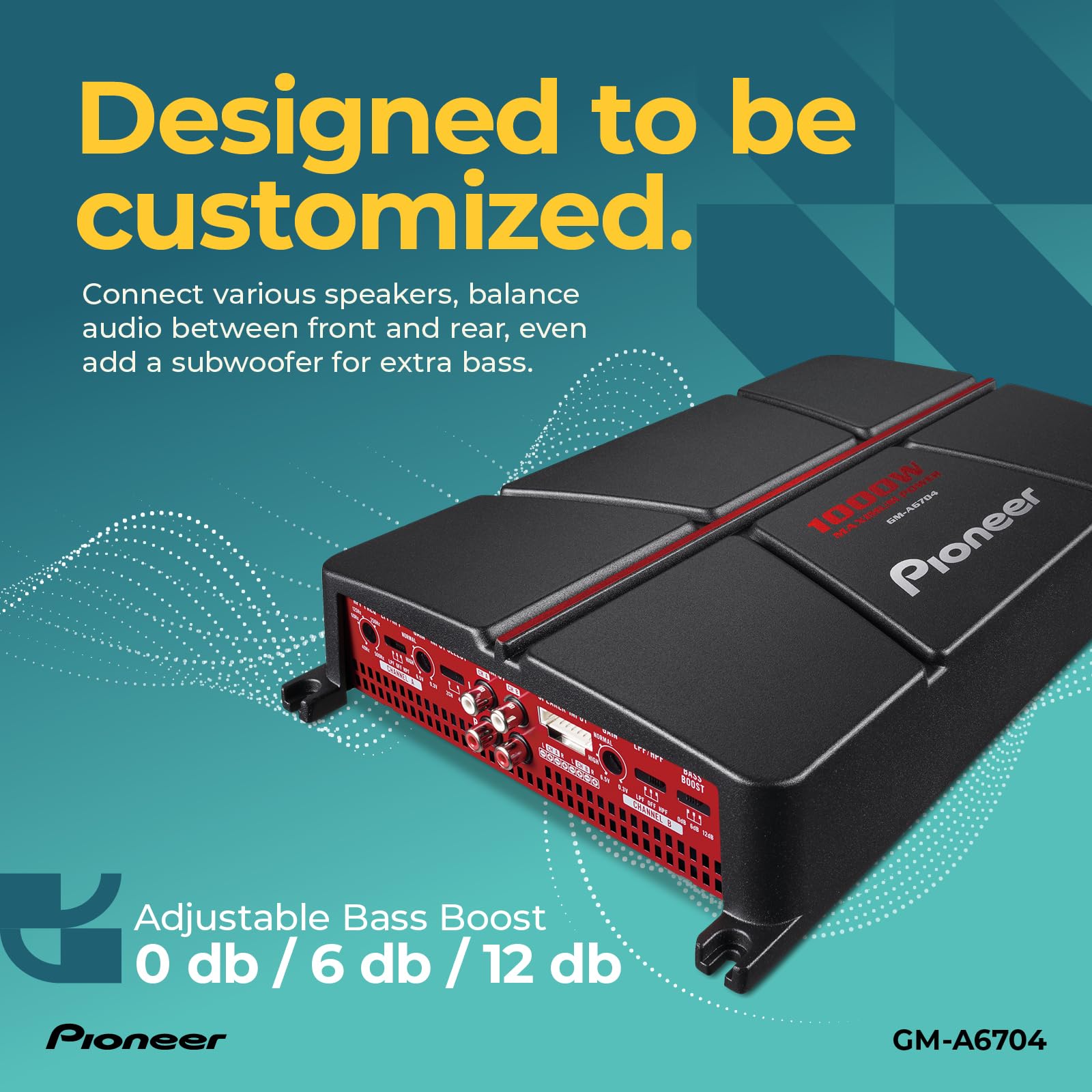 Pioneer GM-A6704 4-Channel Car Amplifier - 1000W Max Power, Class AB, Black/Red
