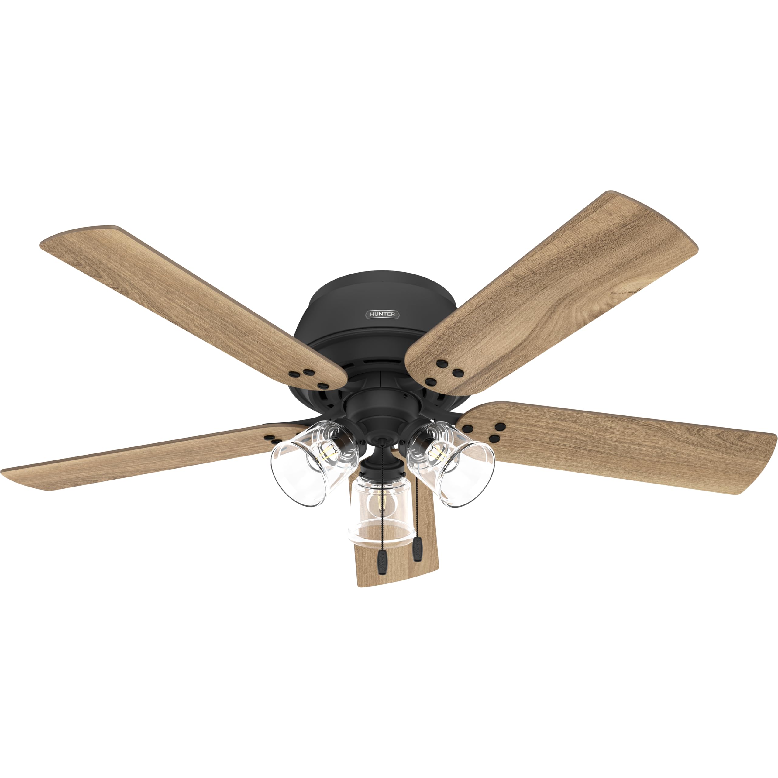Hunter 52 inch Indoor Ceiling Fan with LED Lights - Black Ceiling Fan with Pull Chain, For Bedroom, Living Room, or Kitchen, Low