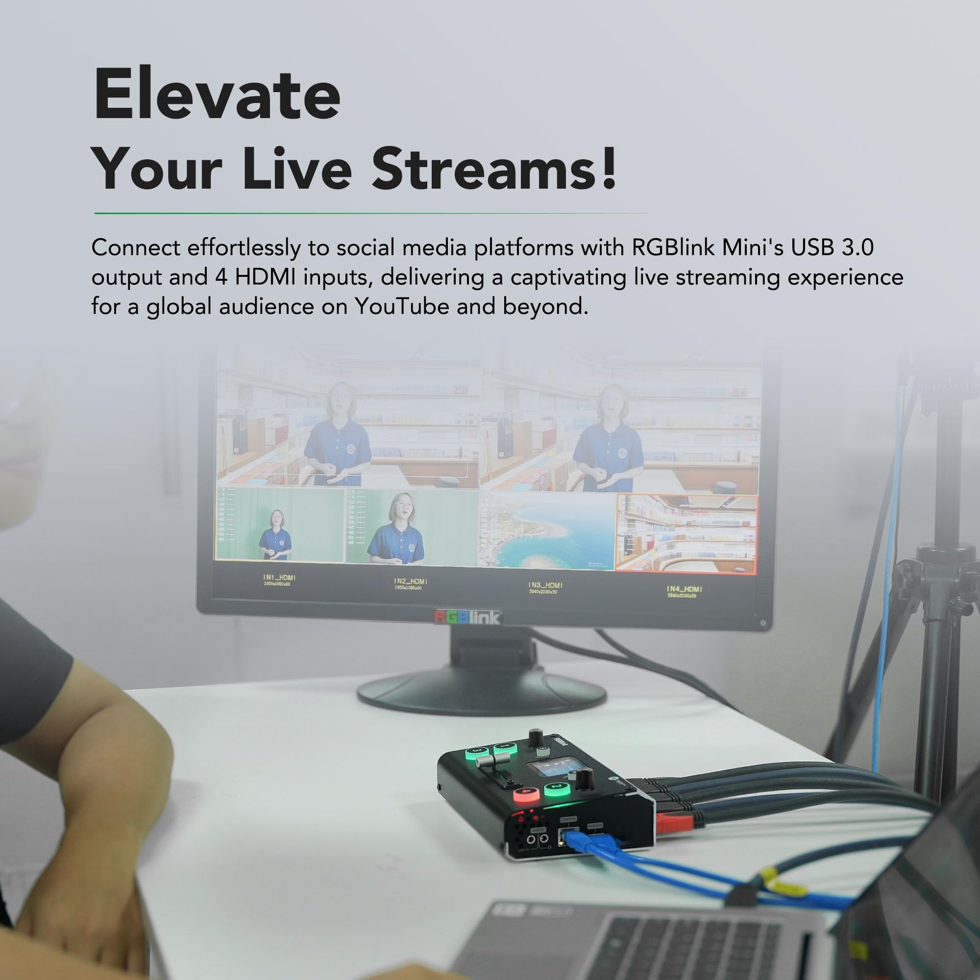 Rgblink Mini Multi Camera Video Switcher 2 Inch Lcd Display 4 X Hdmi Inputs Usb 3.0 Output Video Mixer Multi Format Realtime Pro