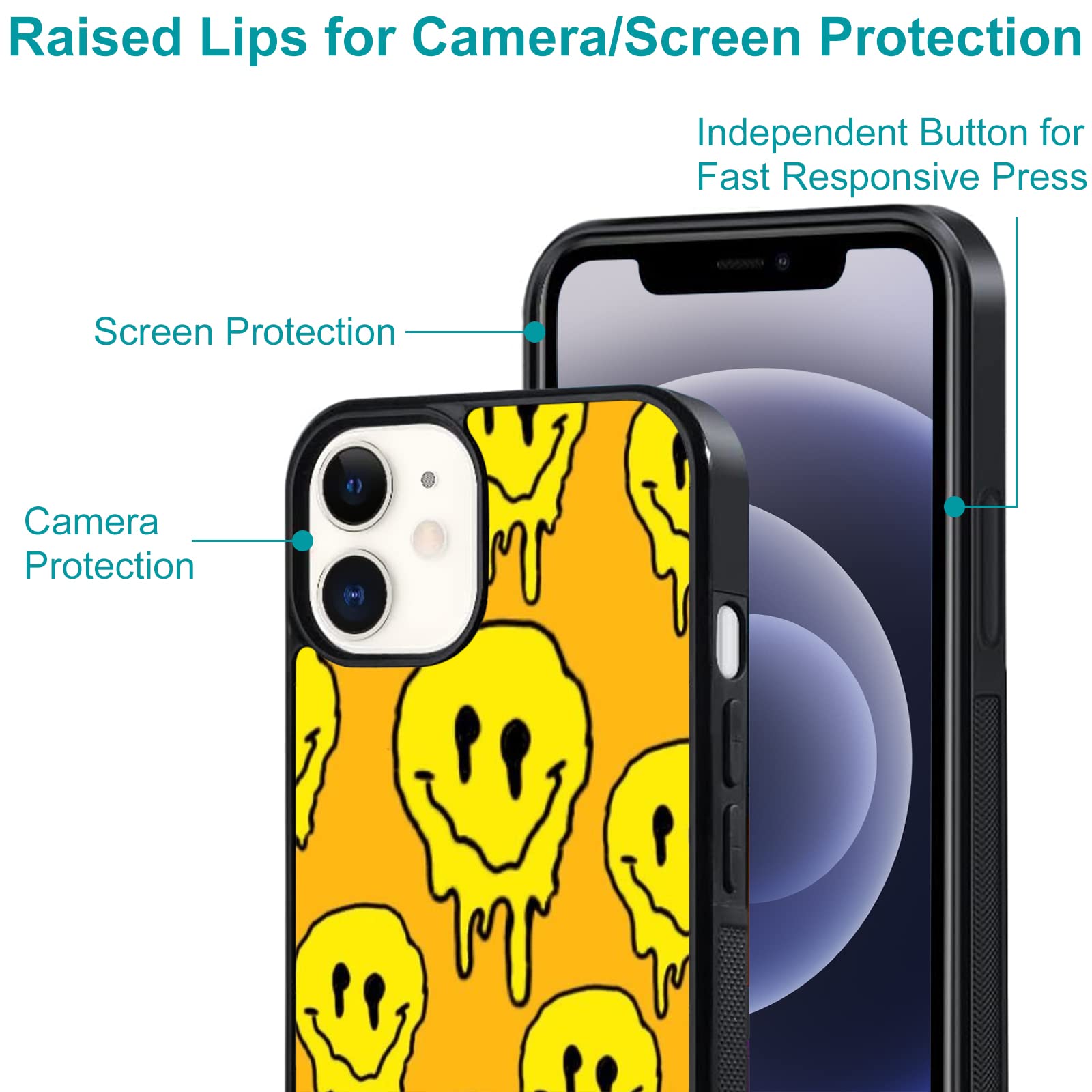 Unnkine Happy Face Case For Iphone 13 Mini Girls Women Lovely Face Hippie Indie Design Soft Tpu Hard Back Shockproof Anti Scratc