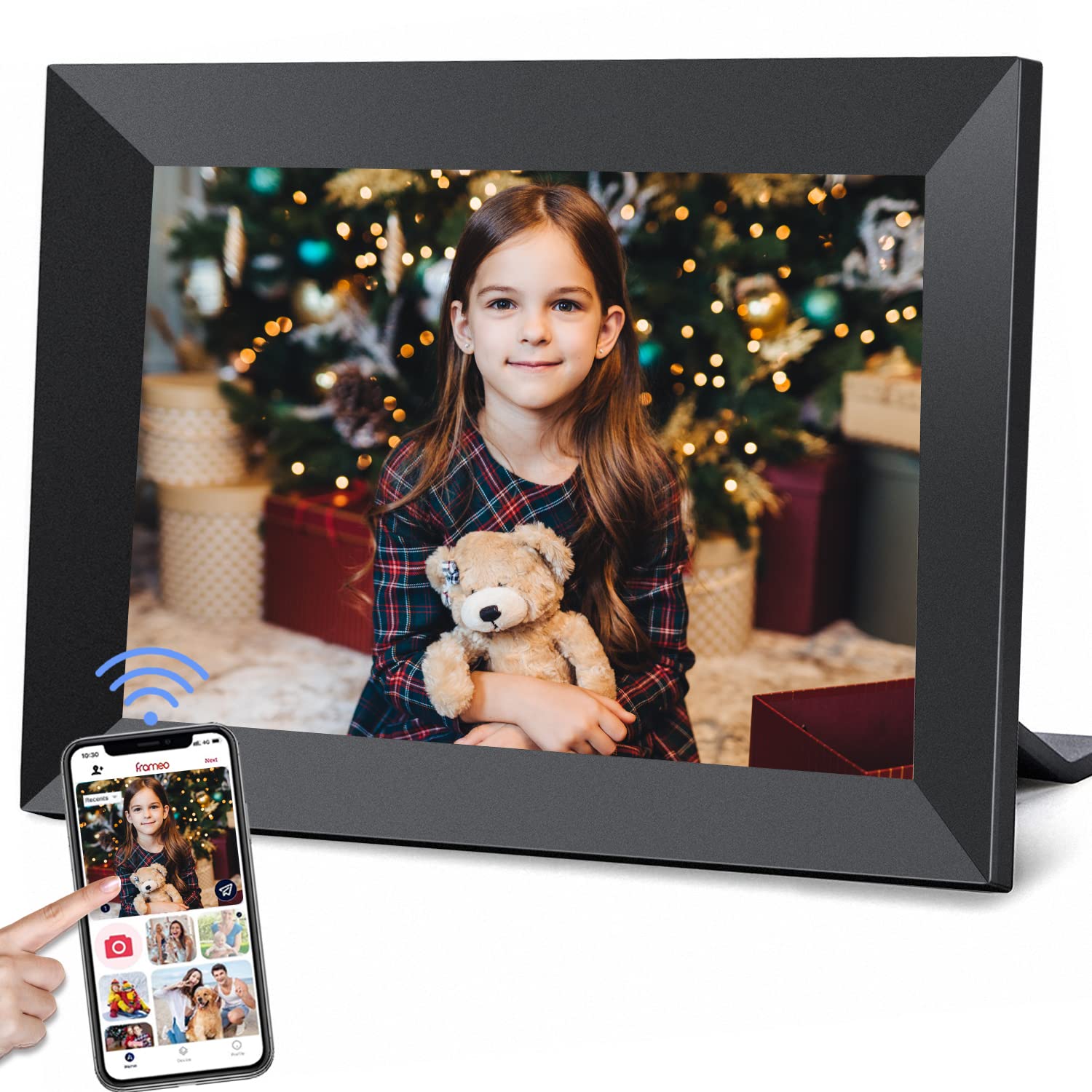 Frameo 10.1 Inch Wifi Digital Picture Frame With 1280 * 800P Ips Touch Screen Hd Disply,Video Clips And Slide Show,Auto Rotate, Wall Mountable,Send Photos Instantly From Anywhere With Via Frameo App