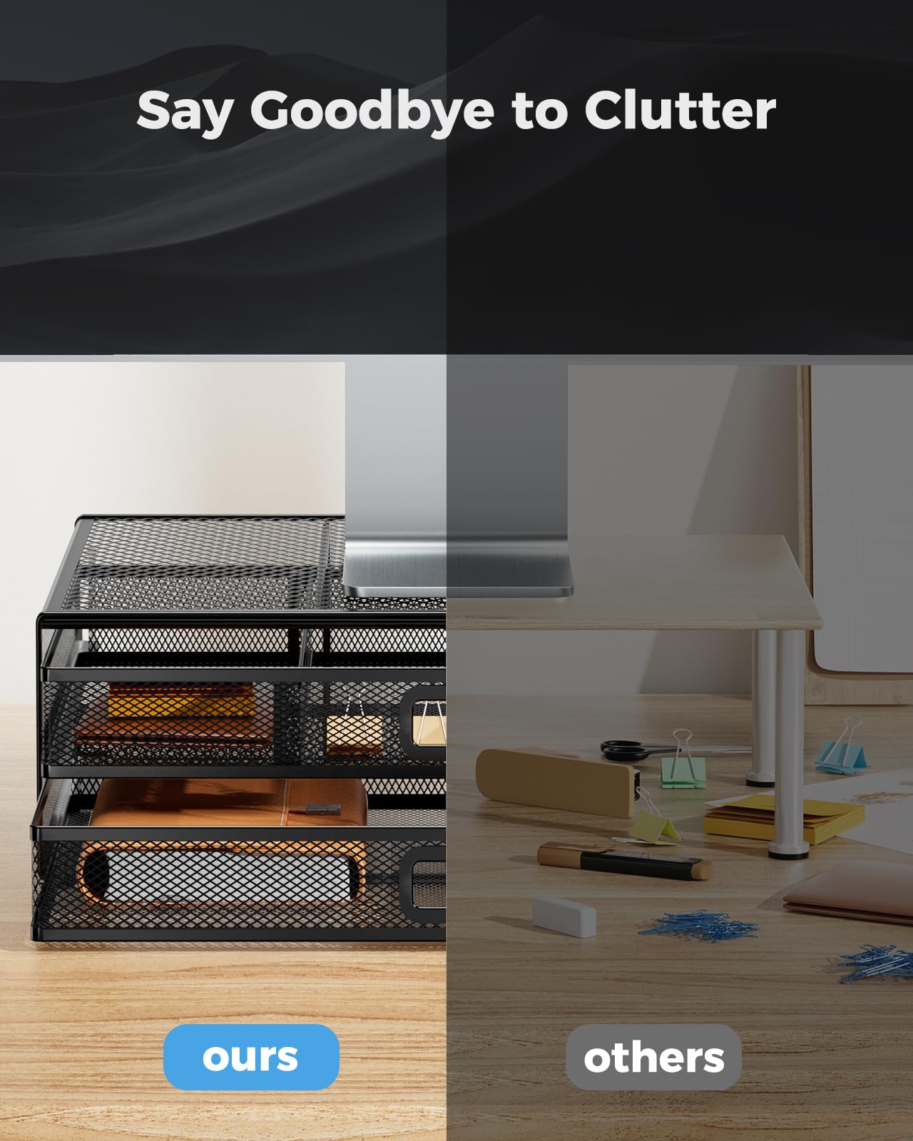 Huanuo 2 Tier Monitor Stand, Metal Monitor Riser With Drawer, Desk Organizer, Monitor Stand With Storage, Desktop Computer Stand For Pc, Laptop, Printer