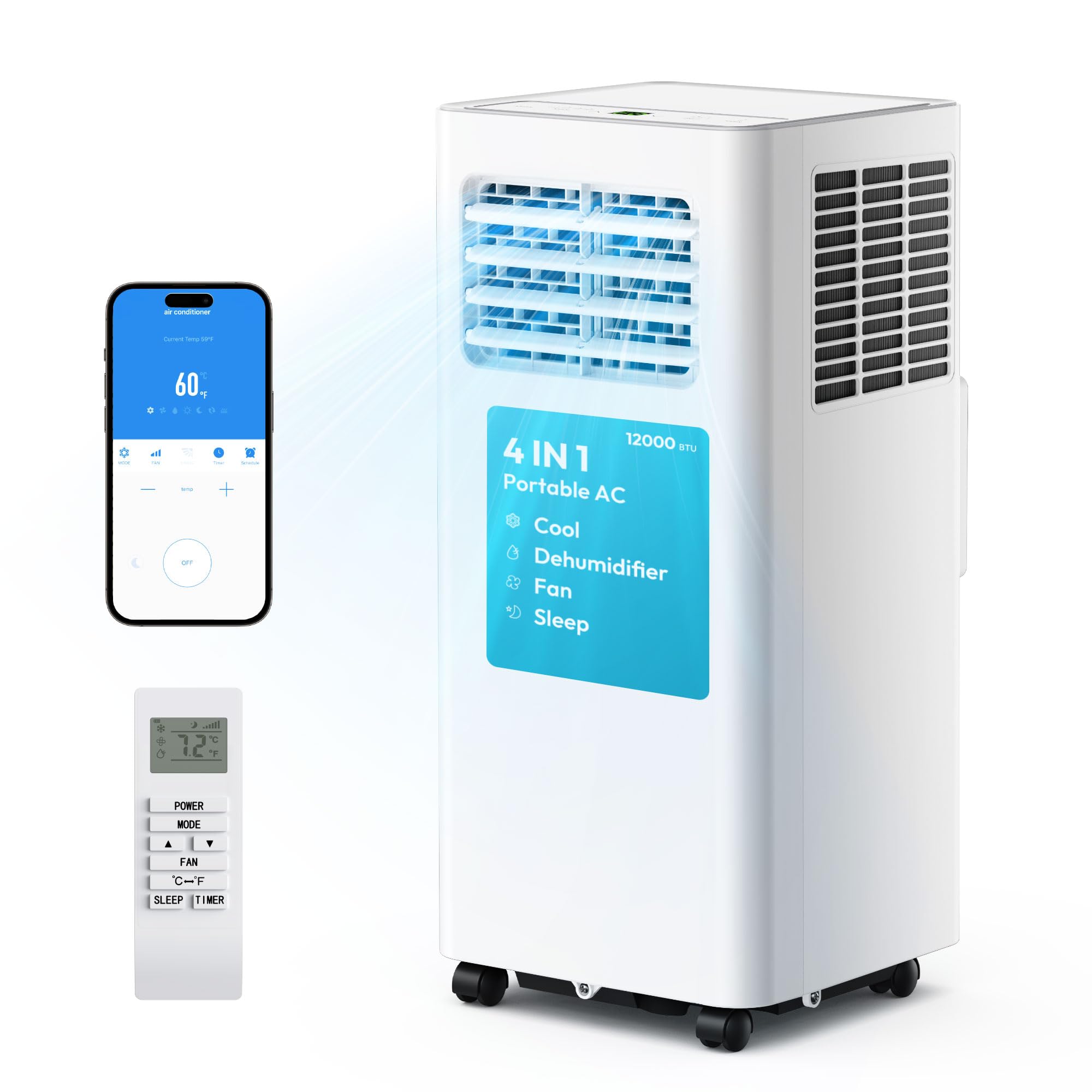 EUHOMY Portable Air Conditioners 12,000 BTU, 4-in-1 Portable Air Conditioner for Rooms Up to 550 Sq.Ft. with Cool, Fan, Dehumidi