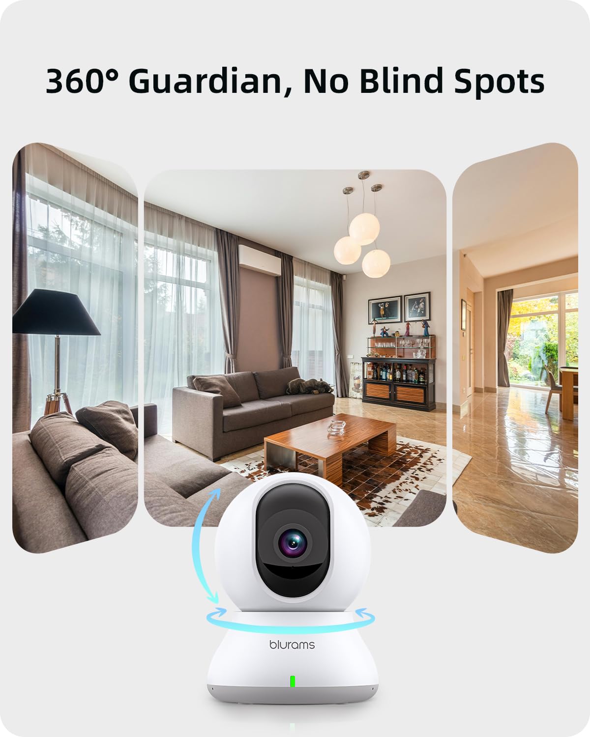 Blurams Security Camera 2K, Baby Monitor Dog Camera 360 Degree For Home Security (White + 64Gb Tf Card)