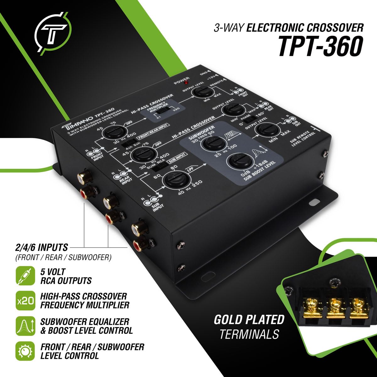 Timpano 3 Way Electronic Crossover Remote Subwoofer Control Equalizer Tpt 360