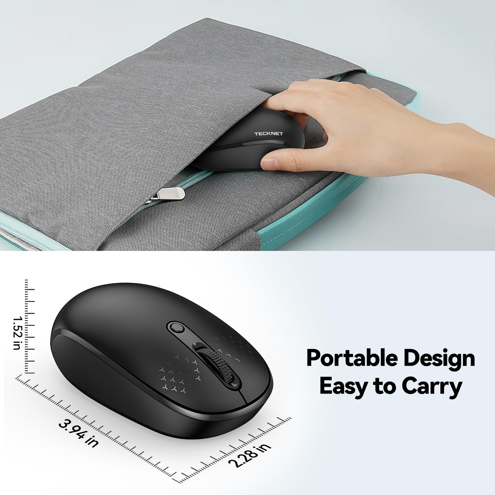Tecknet Wireless Mouse, 2.4G Quiet Computer Mouse With Usb Receiver, 4 Buttons Portable Cordless Mice For Chromebook, Laptop, Pc, Mac, 800/1200/1600 Dpi   Black