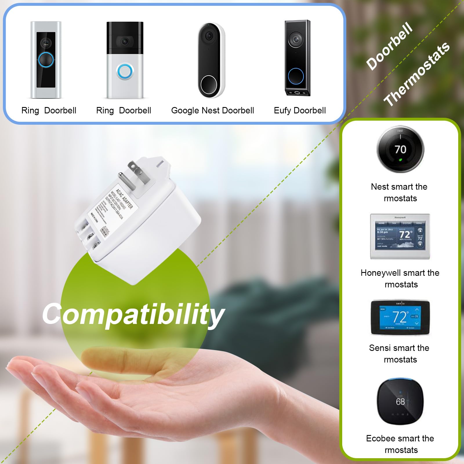 XZGm 24V 40VA Doorbell Transformer - Wireless White, Compatible with Nest, Ecobee, Sensi, Honeywell, All Versions of Ring Thermostat