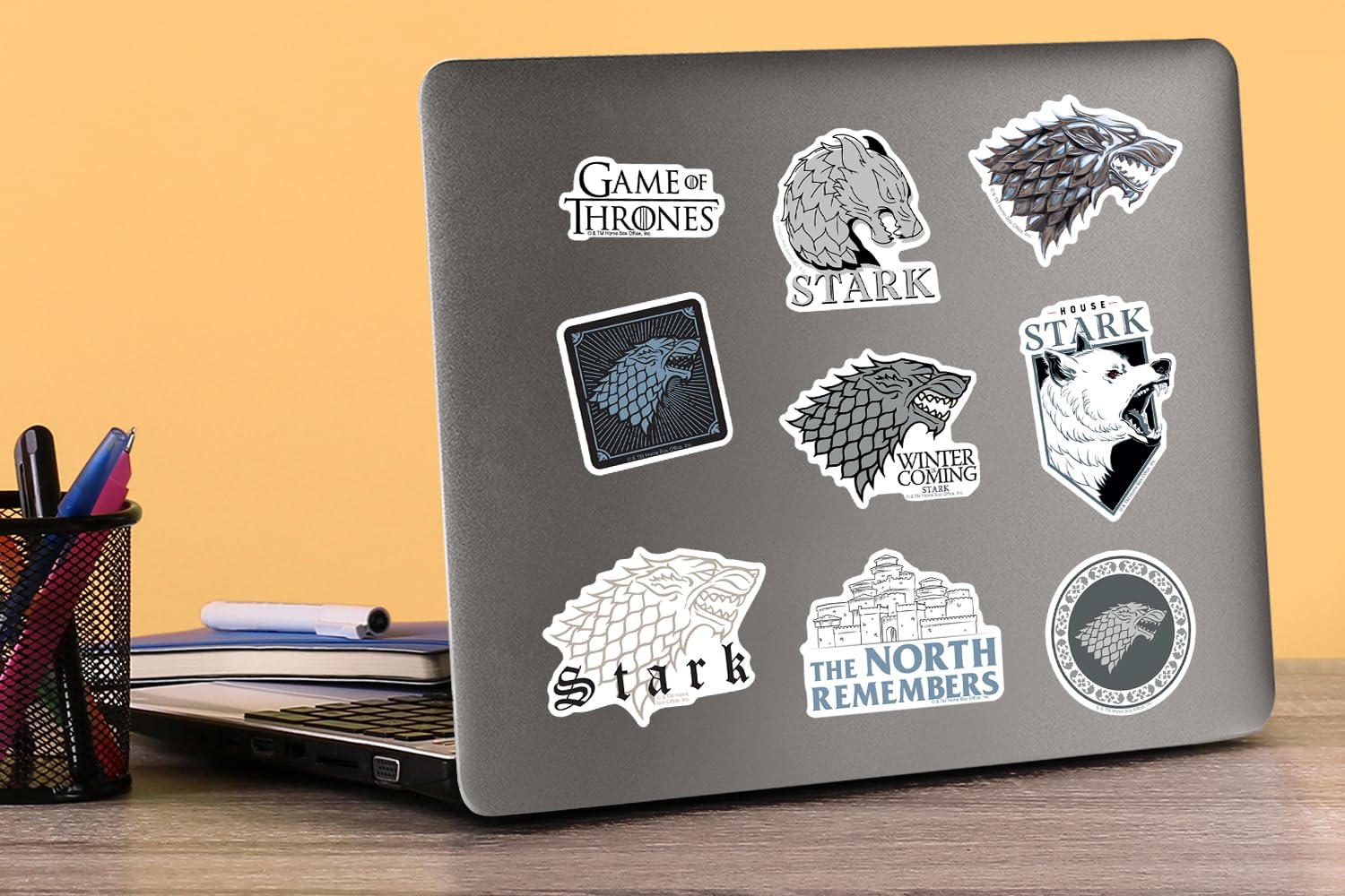 GRAPHICS & MORE Game of Thrones House Stark Vinyl Sticker Pack - 50ct for Laptop, Water Bottle, Scrapbooking, Indoor/Outdoor