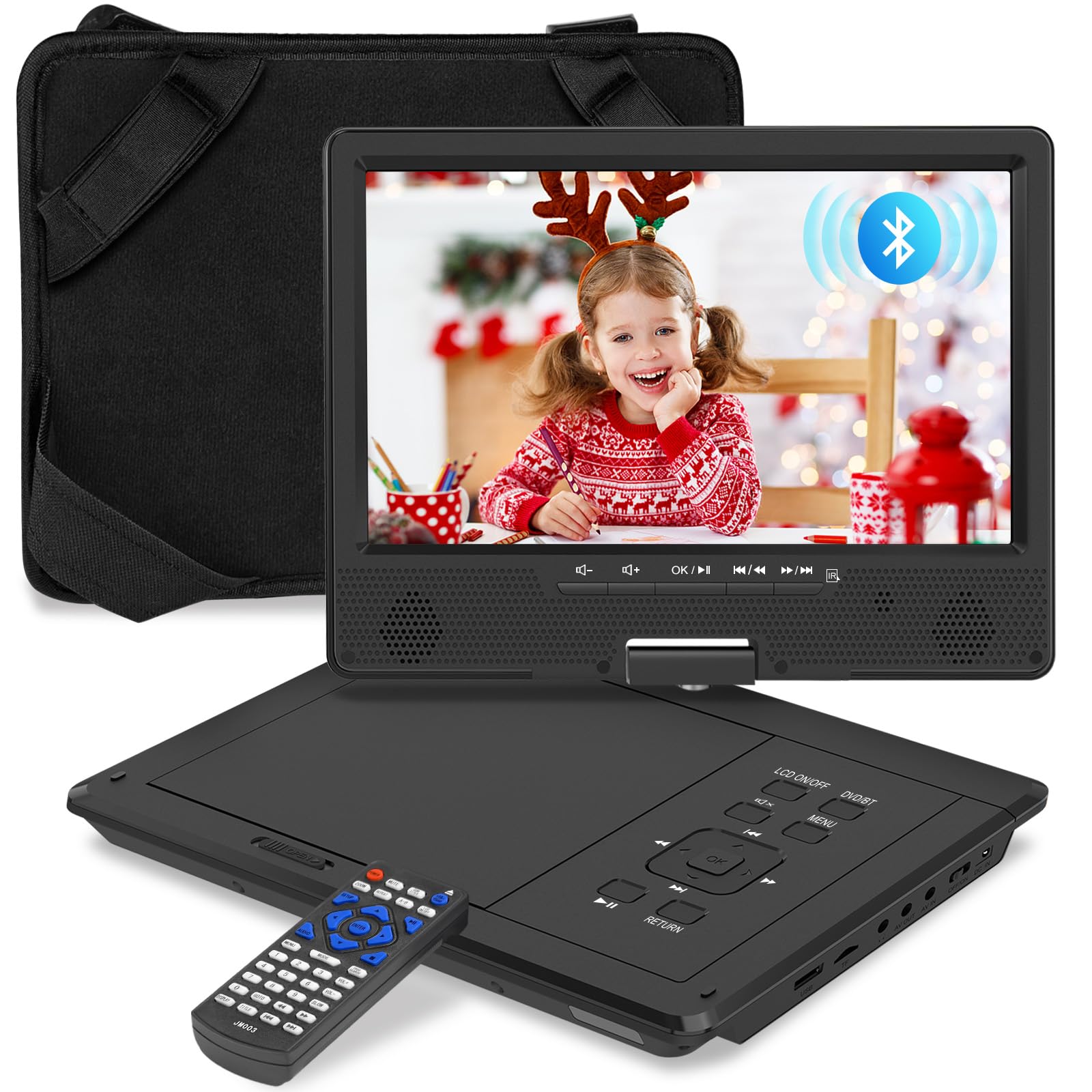 12.5'' Portable Dvd Player, Bluetooth Headrest Video Players With 10.1'' Swivel Screen, 5 Hours Rechargeable Battery, Dvd Player
