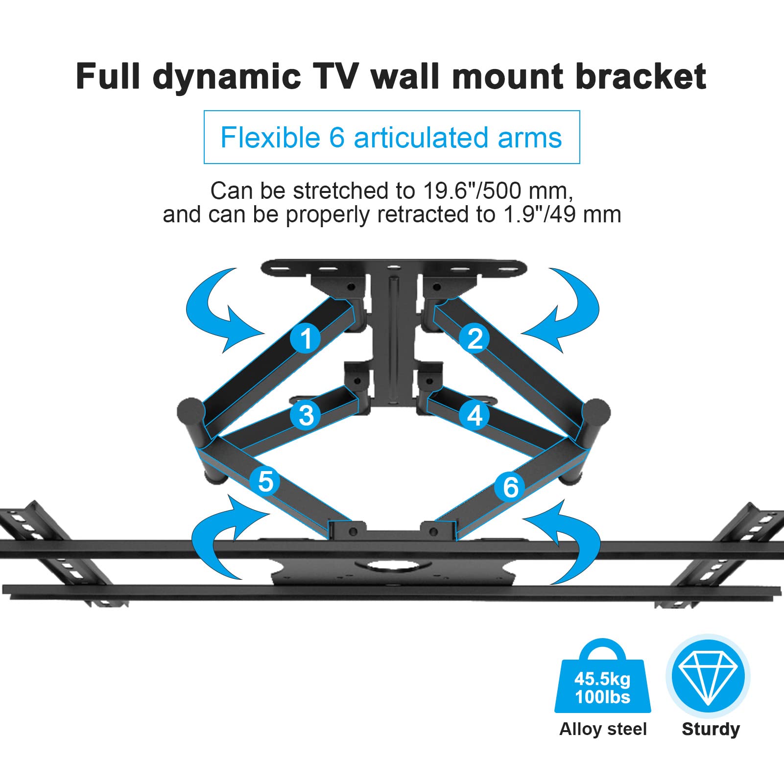 Sylvox Full Motion Outdoor Tv Wall Mount, Fits For Tv Size From 40 Inch To 75 Inch, Flexible 6 Articulating Dual Arms, Wall Moun