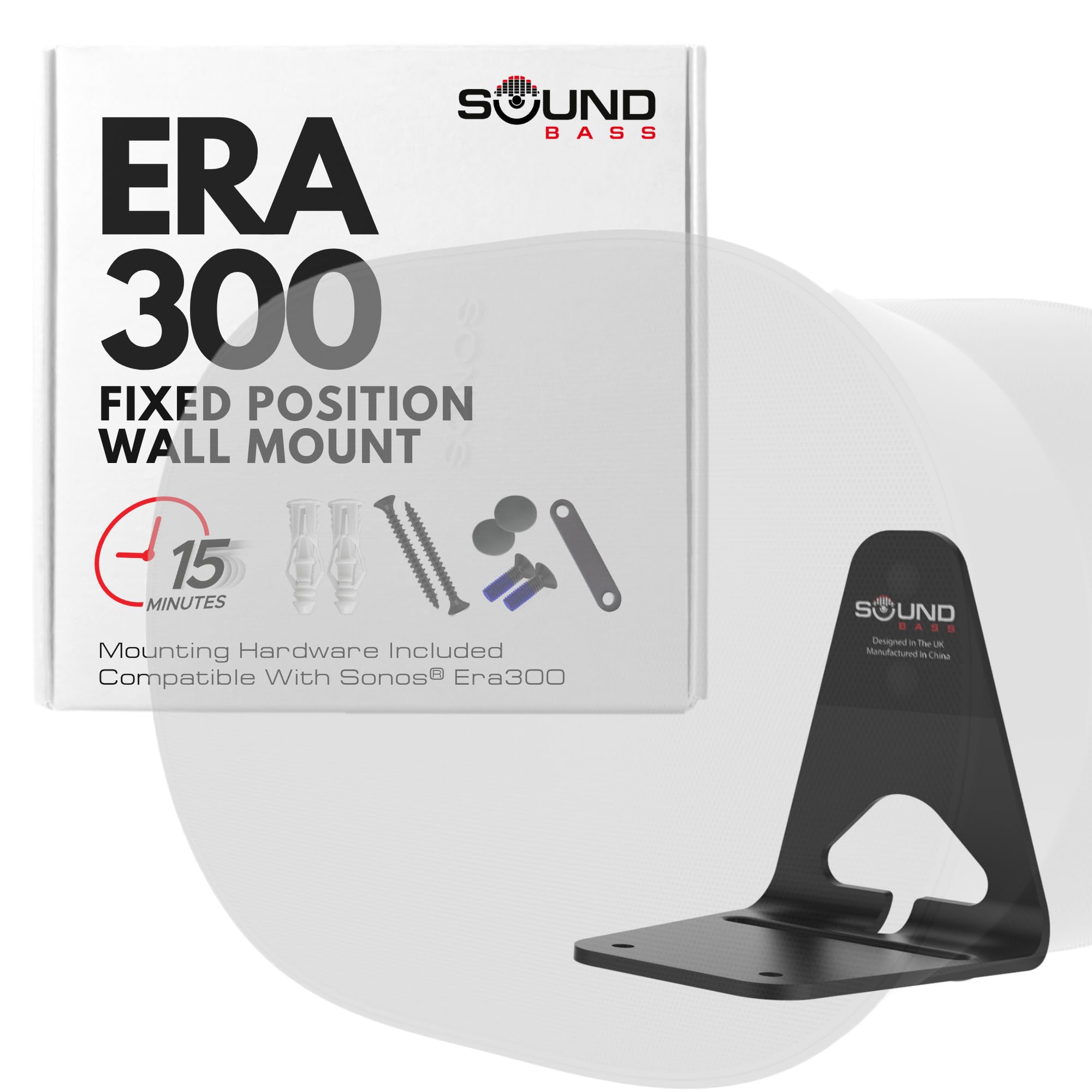 Era300 Wall Mount Bracket, Low Profile, Black, Single Unit, Compatible With Sonos Era 300 Speaker, Complete With All Fixing Hard