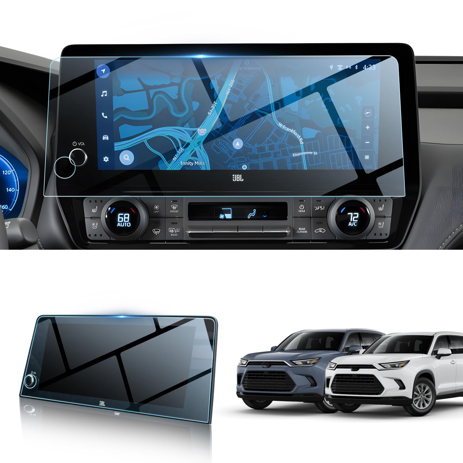 Bibibo For 2024 2025 Toyota Grand Highlander Screen Protector 2024 2025 Toyota Grand Highlander Xle/Limited/Platinum 12.3 Inch Display,2024 Grand Highlander Radio Tempered Glass Screen Protector 2024 2025 Grand Highlander