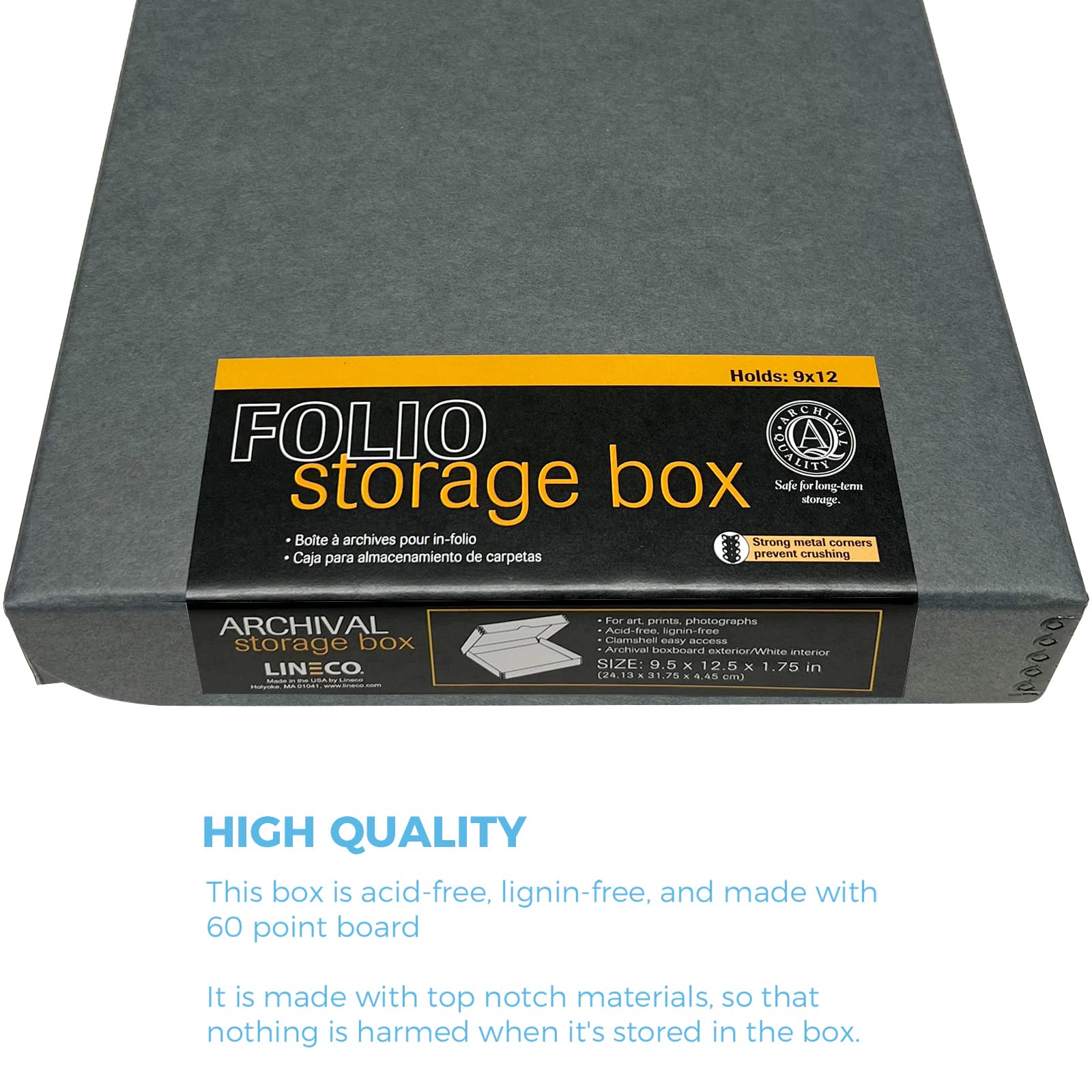 Lineco Folio Storage Box, Clamshell Design With Metal Edge. 9.5X12.5X1.75, Archival Boxboard, Preserve Photos, Prints, Cards, Magazines, Documents, Art, Ephemera, Family Records, Gray, Pack Of 2