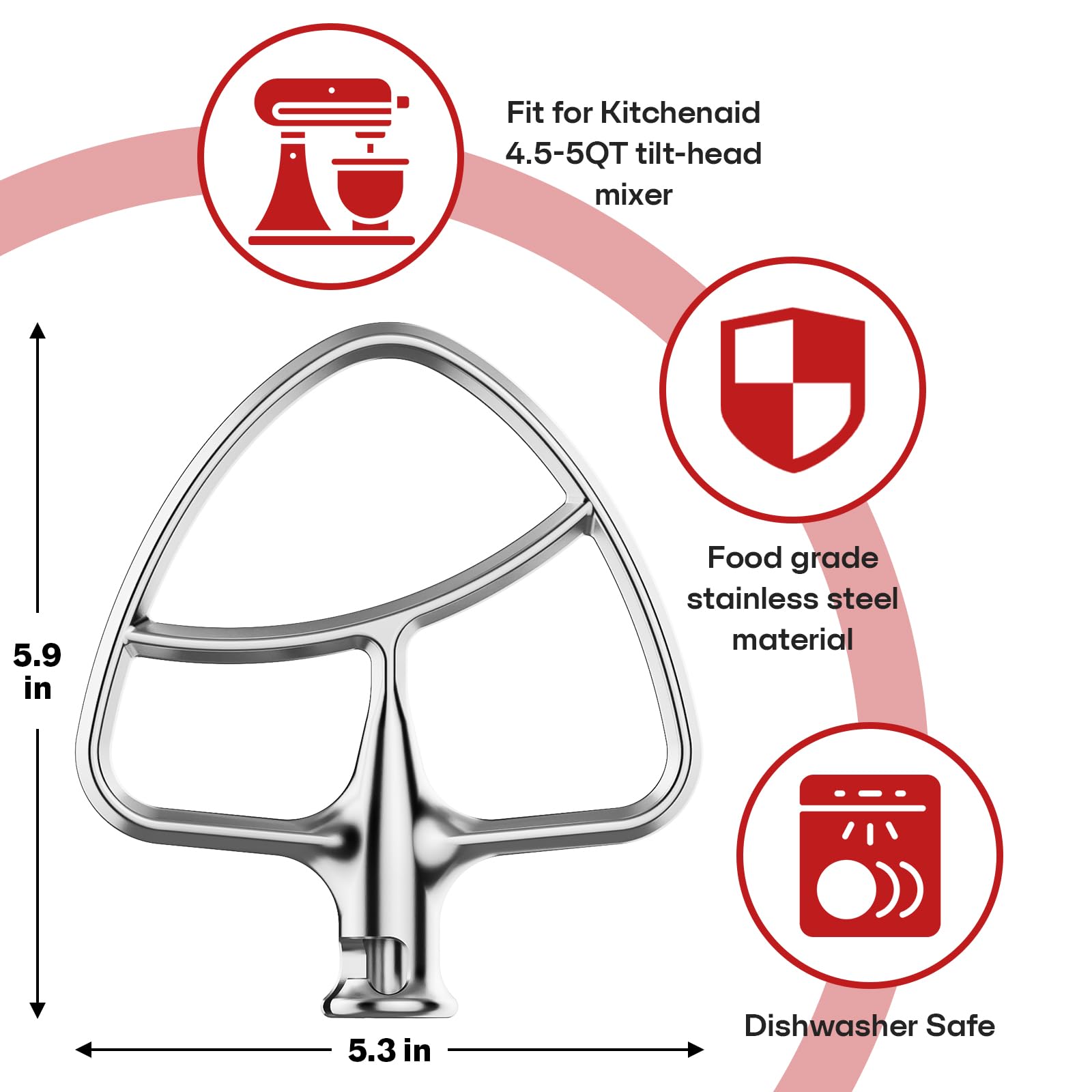 Stainless Steel Flex Edge Beater For Kitchenaid Mixer, Fits Tilt Head Stand Mixer Bowls For 4.5 5 Quart Bowls, Kitchenaid Paddle
