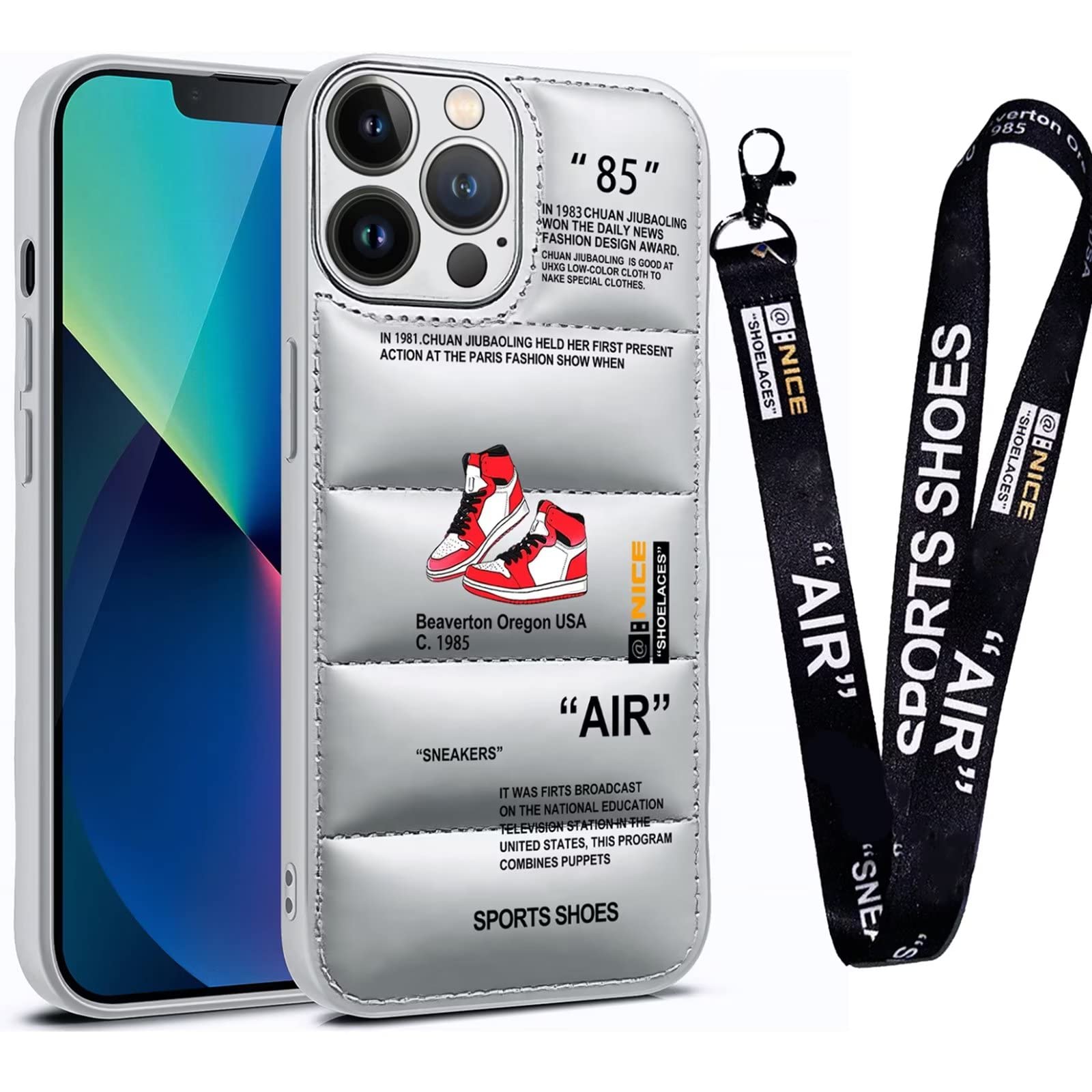 For Iphone 14 Pro Max Case,Cool Sports Shoes Brand Phone Puffer Case Puffy Cove, Cool Red Sneakers Ins White Or Black Label Patt