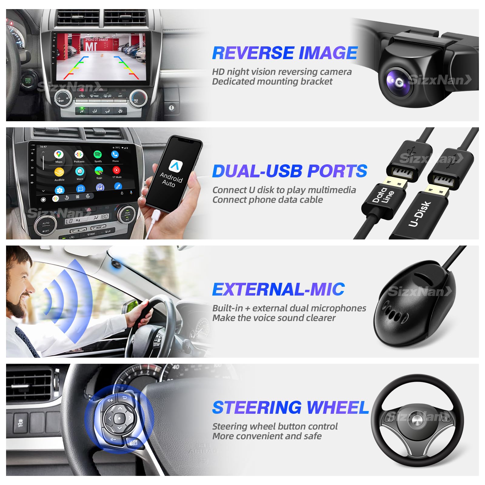 Sizxnanv For Android 11 Compatible With Wirelessly Carplay Android Auto,Car Radio Stereo Bluetooth Navigation Gps Wifi Fm/Am 8 C