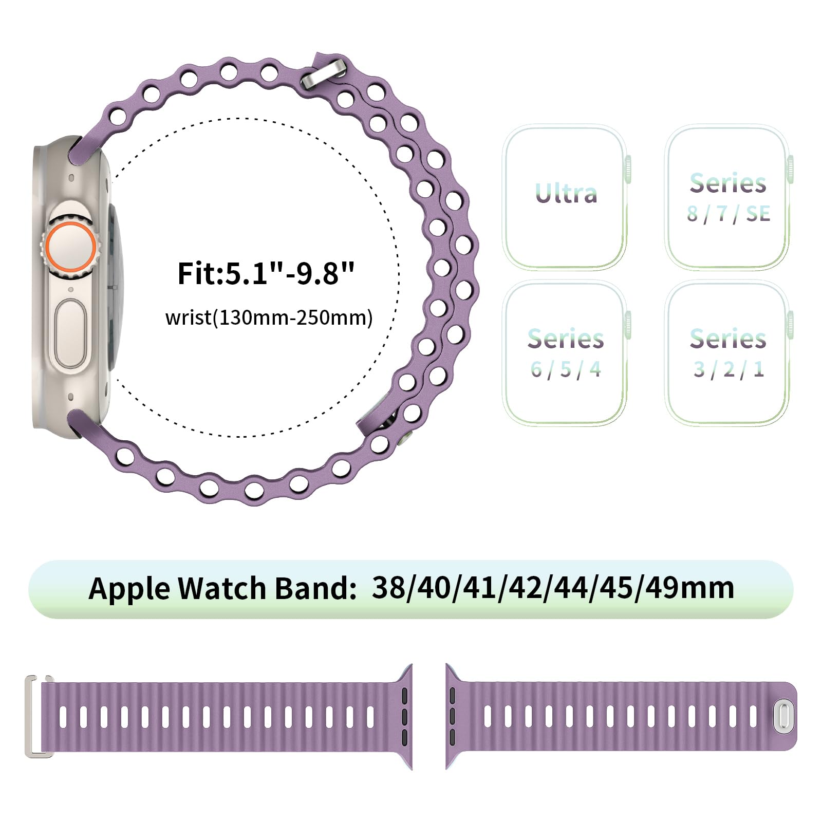 Foufousun Ocean Band Compatible With Apple Watch Ultra Band 49Mm 45Mm 44Mm 42Mm 41Mm 40Mm 38Mm Men Women, Soft Silicone Sport Ba