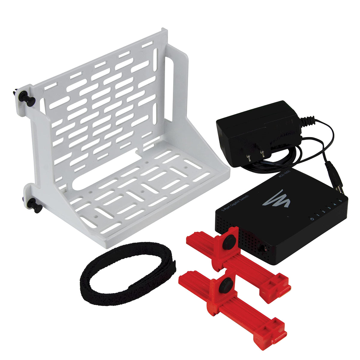 On Q Ac1060 L5 Shelf Moutning Bracket With 5 Port Switch, White/Black