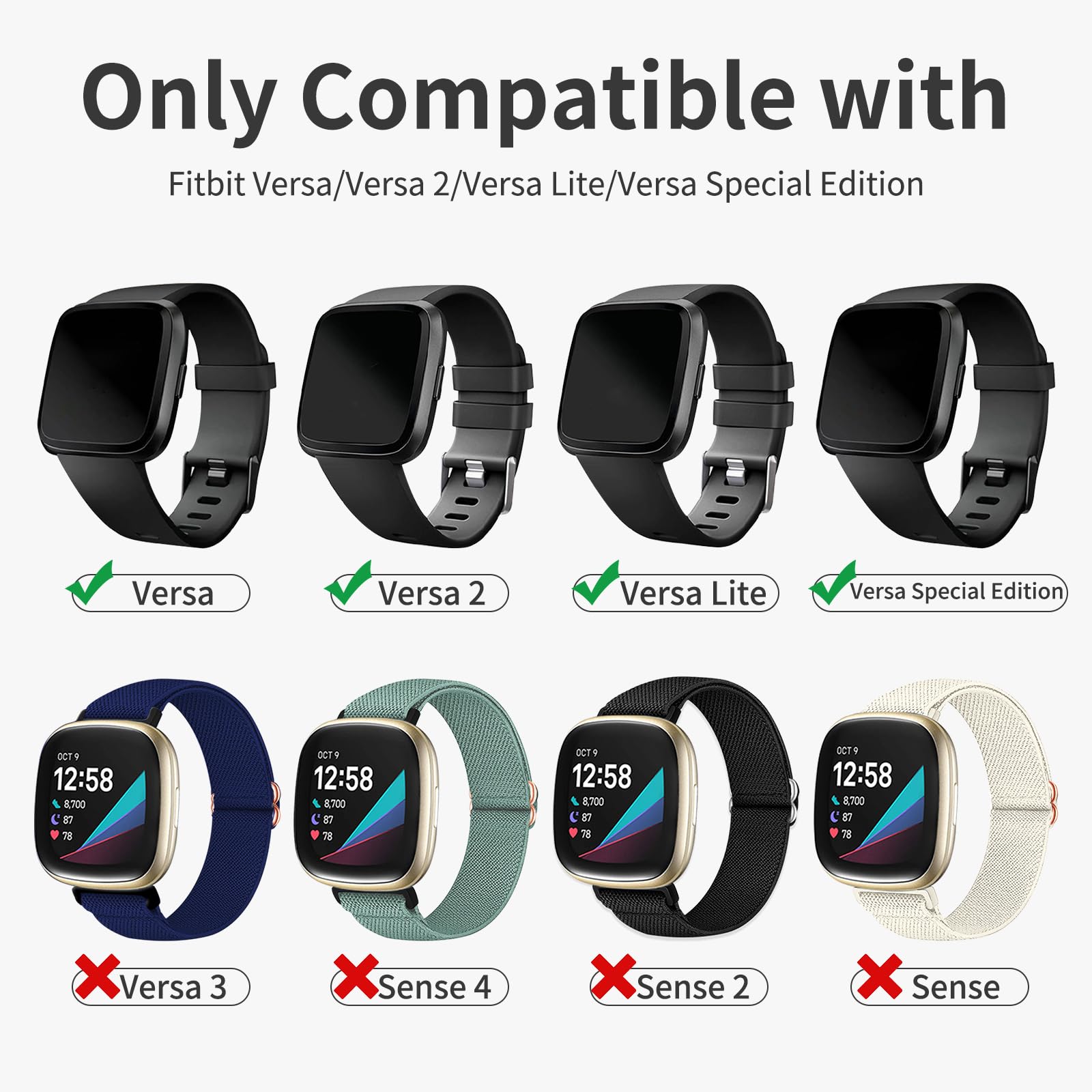 Zspoly Braided Bands Compatible With Fitbit Versa 2 Bands For Women/Versa/Lite/Se Band, Magnetic Clasp Elastic Fabric Sport Nylo