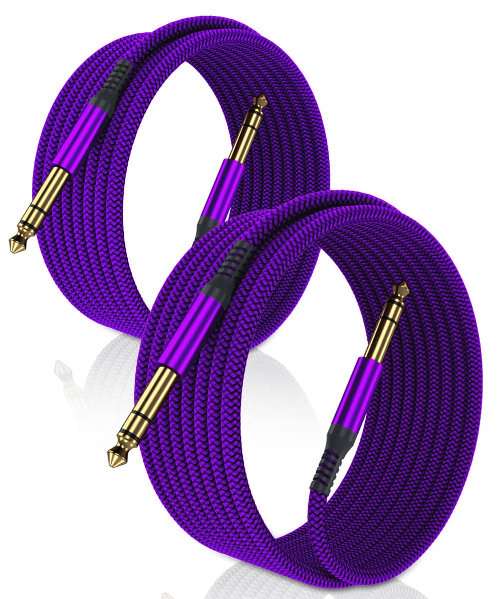 Elebase 1/4 Inch Trs Instrument Cable 20Ft 2 Pack,Straight 6.35Mm Male Jack Stereo Audio Interconnect Cord,6.35 Mm Balanced Line