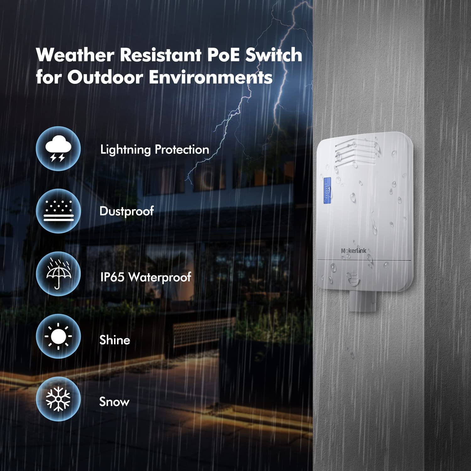 Mokerlink Outdoor 6 Port Gigabit Poe Switch, 4 Gigabit Poe, 2 Gigabit Sfp, 65W Ieee802.3Af/At, Ip65 Weatherproof Plug & Play Net