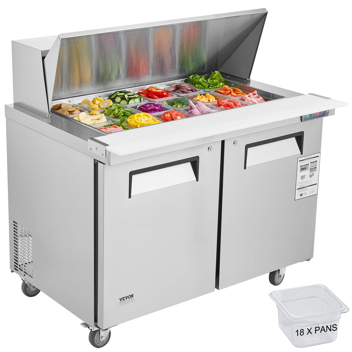 Vevor Commercial 28'' W Sandwich/Salad Prep Table Refrigerator, 7.42 Cu. Ft Stainless Steel Food Prep Station Cooler, Fan Coolin