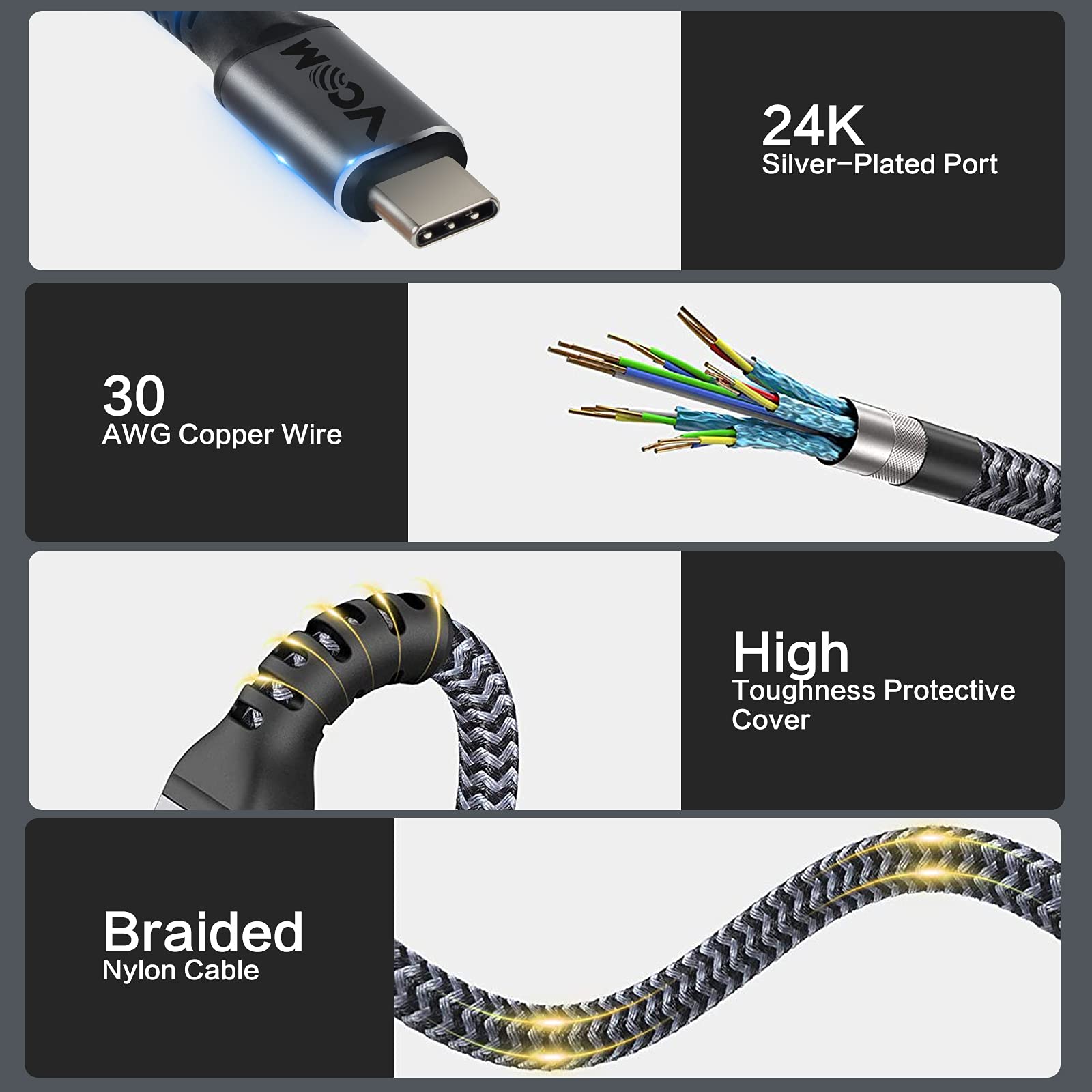 Vcom Usb4 Cable For Thunderbolt 3 Cable 6.6 Ft, 20Gbp Cable With 100W Charging And 84K@60Hz Video,Compatible With Thunderbolt 3