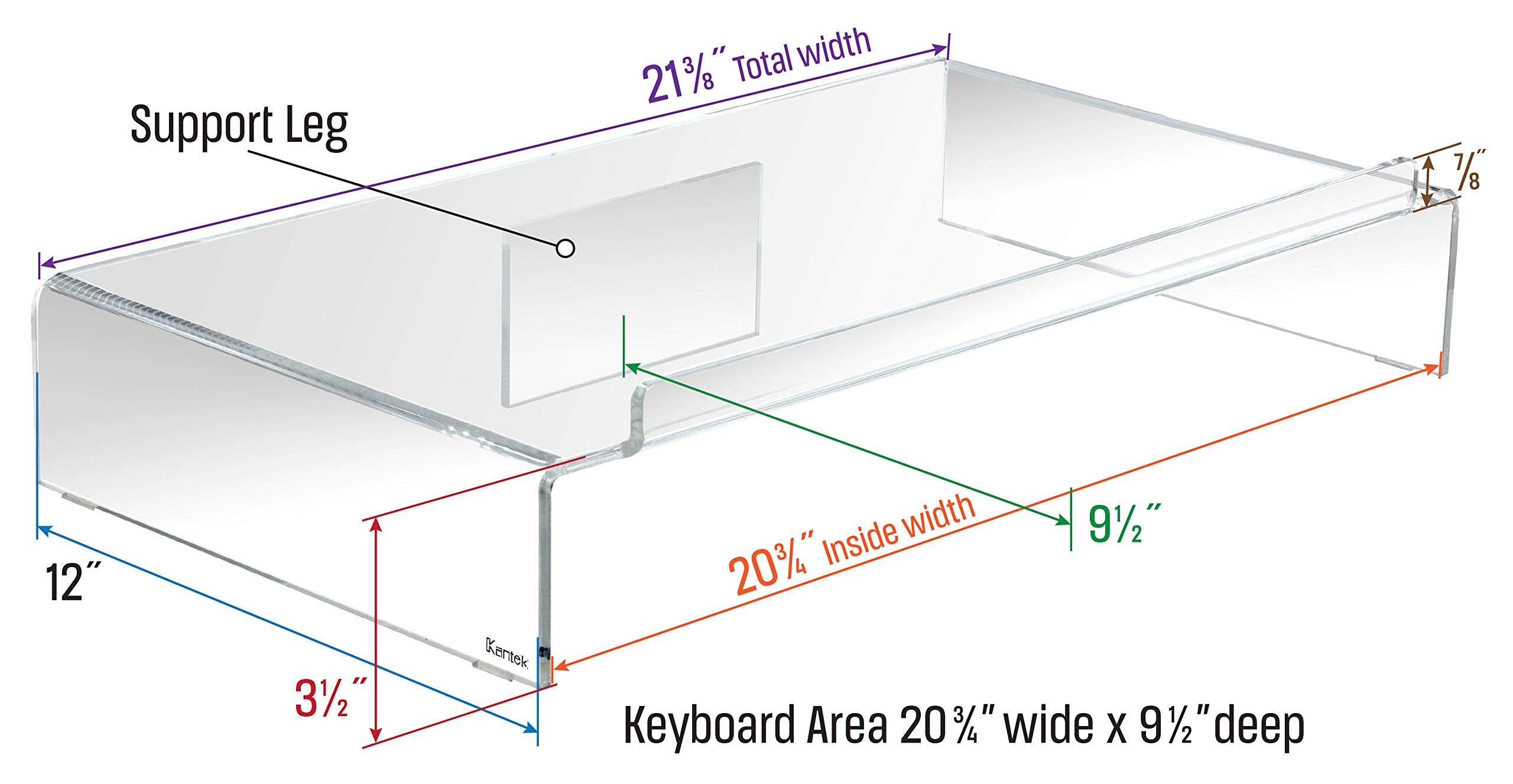 Kantek Acrylic Computer Monitor Stand With Keyboard Storage, Holds Up To 50 Pounds, 21.25'' X 11.9'' X 3.4'', Clear